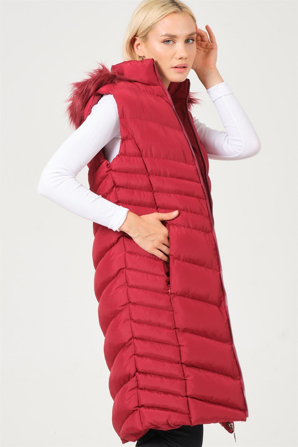 Z6725 DEWBERRY BAYAN YELEK-AÇIK BORDO