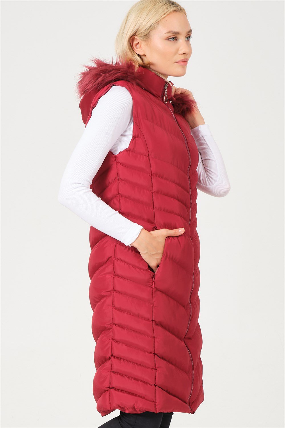 Z6725 DEWBERRY BAYAN YELEK-AÇIK BORDO