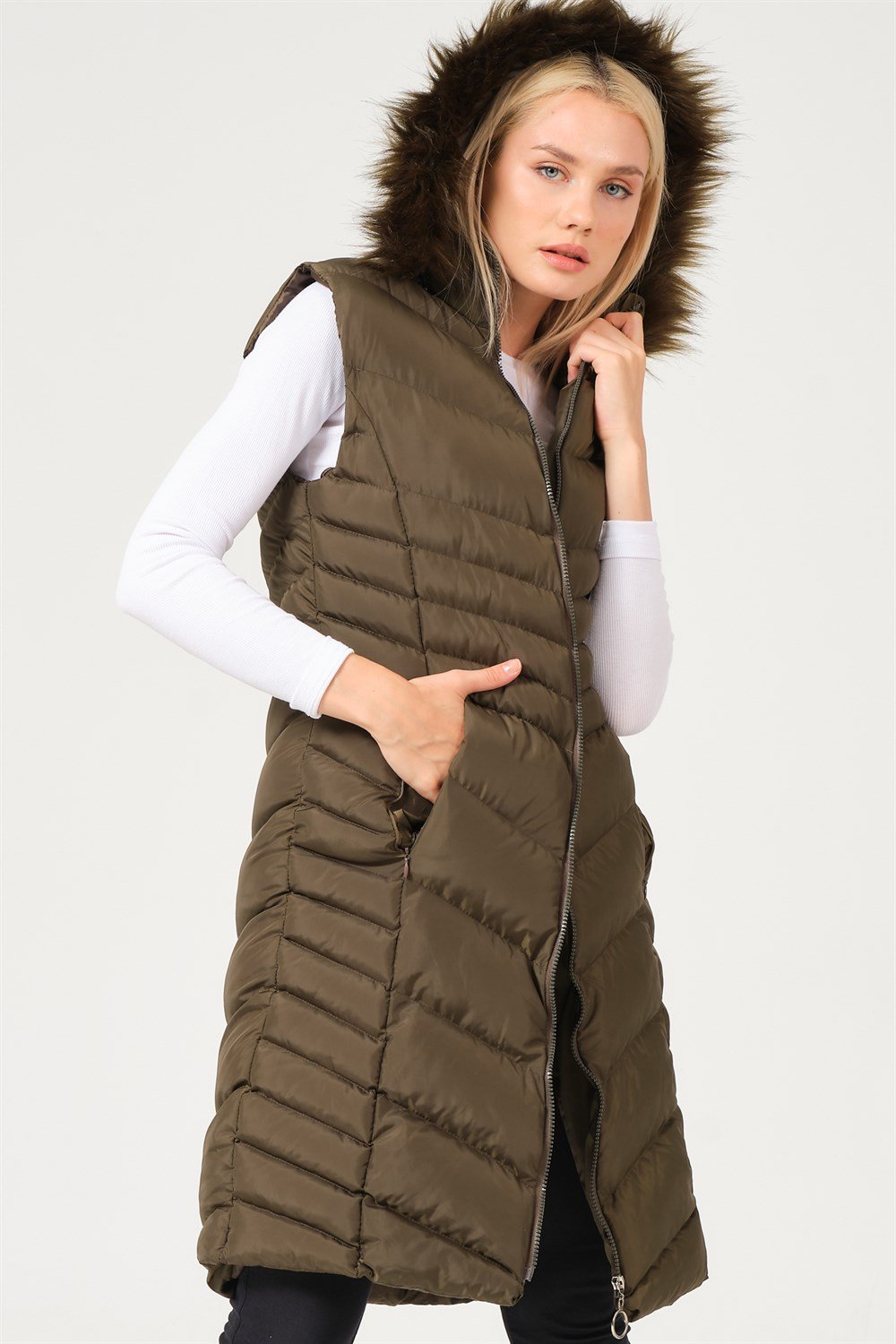 Z6725 DEWBERRY BAYAN YELEK-AÇIK HAKİ