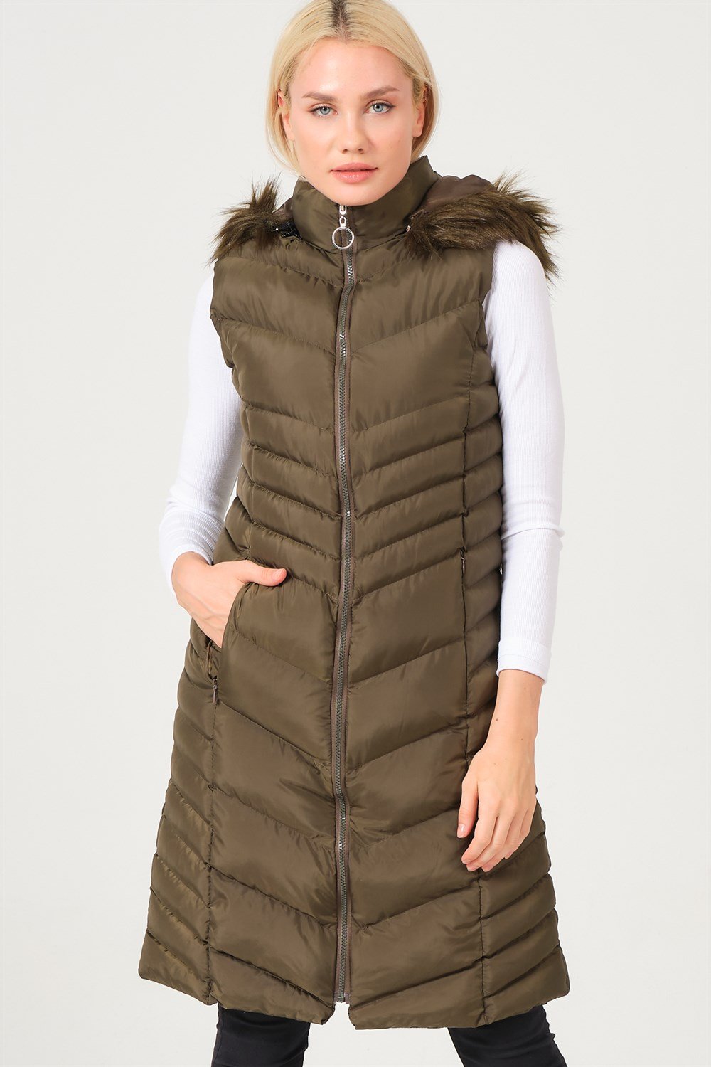 Z6725 DEWBERRY BAYAN YELEK-AÇIK HAKİ