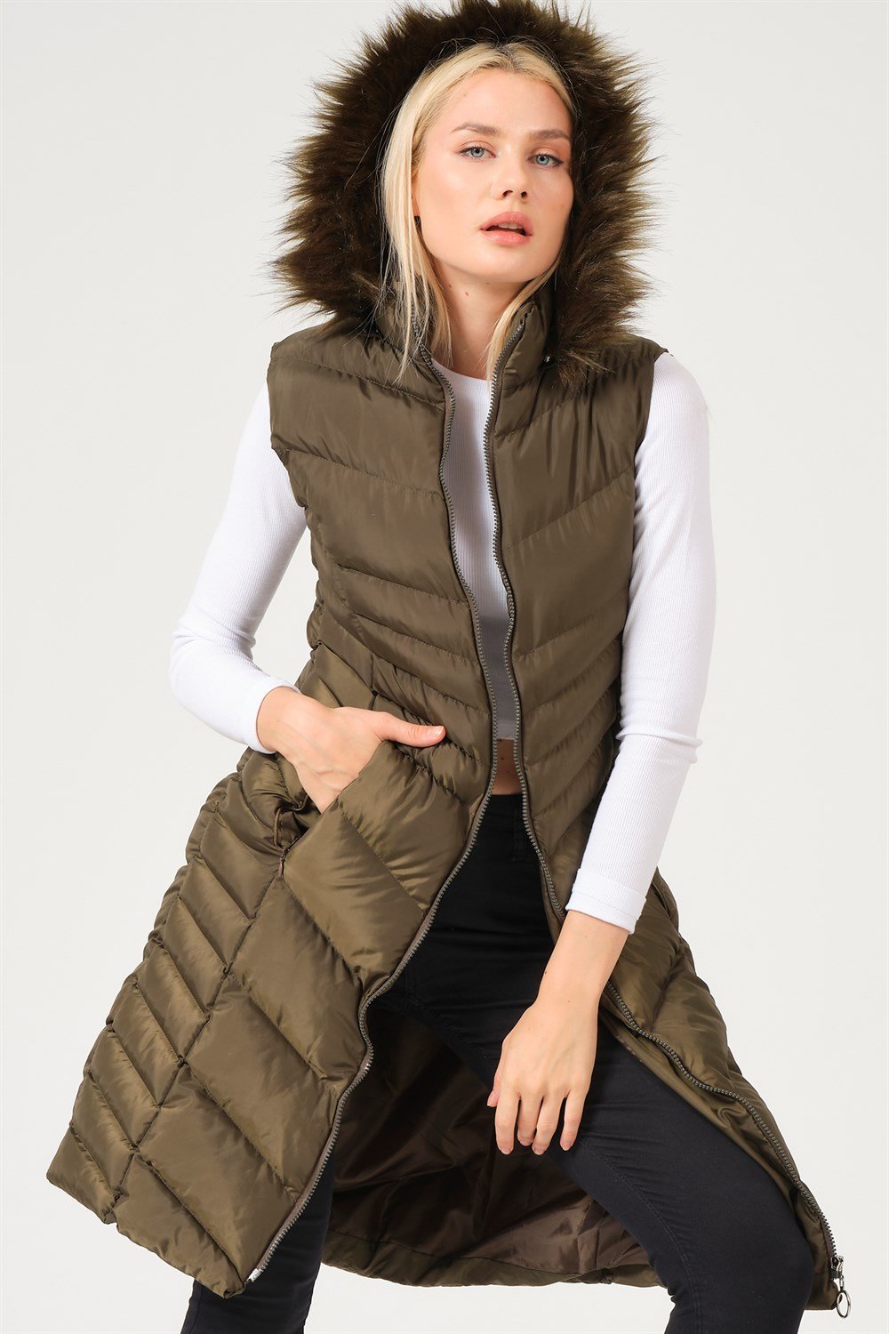 Z6725 DEWBERRY BAYAN YELEK-AÇIK HAKİ