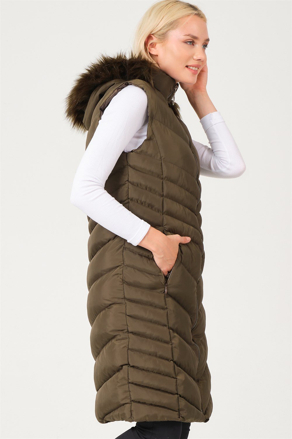 Z6725 DEWBERRY BAYAN YELEK-AÇIK HAKİ