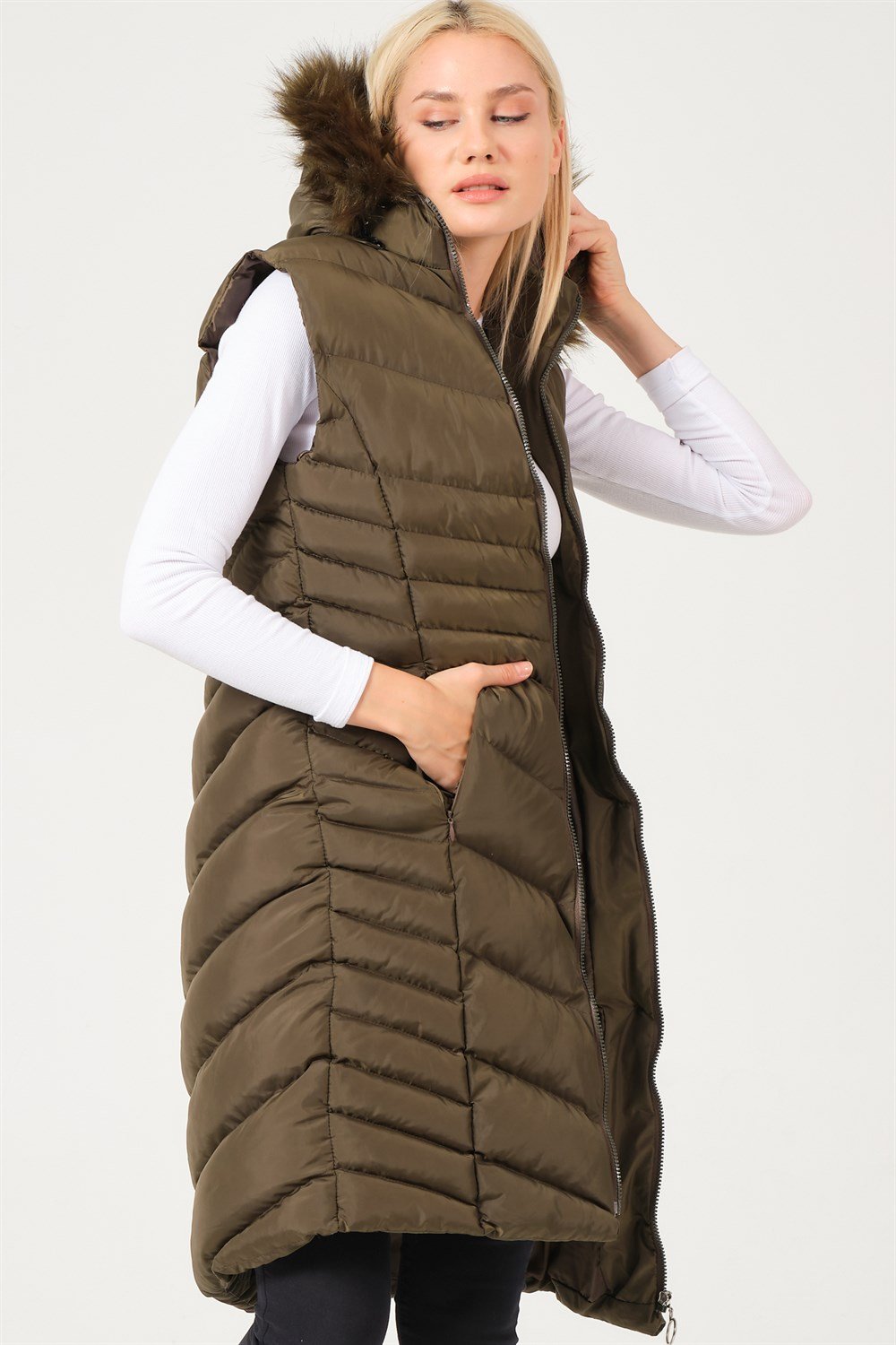 Z6725 DEWBERRY BAYAN YELEK-AÇIK HAKİ