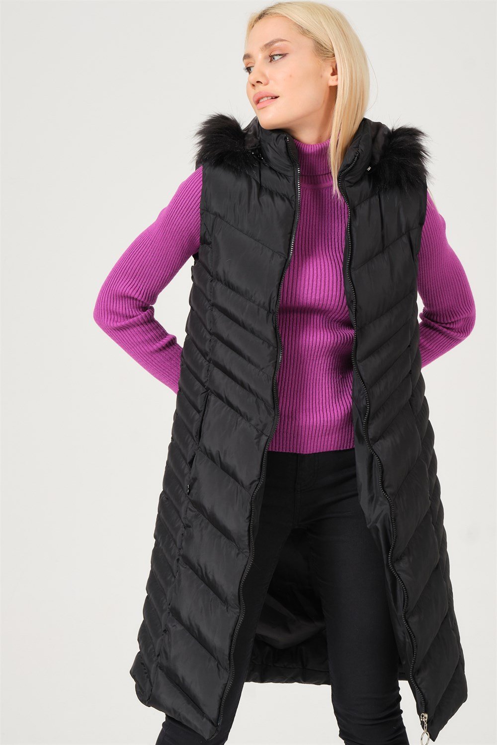 Z6725 DEWBERRY BAYAN YELEK-AÇIK SİYAH