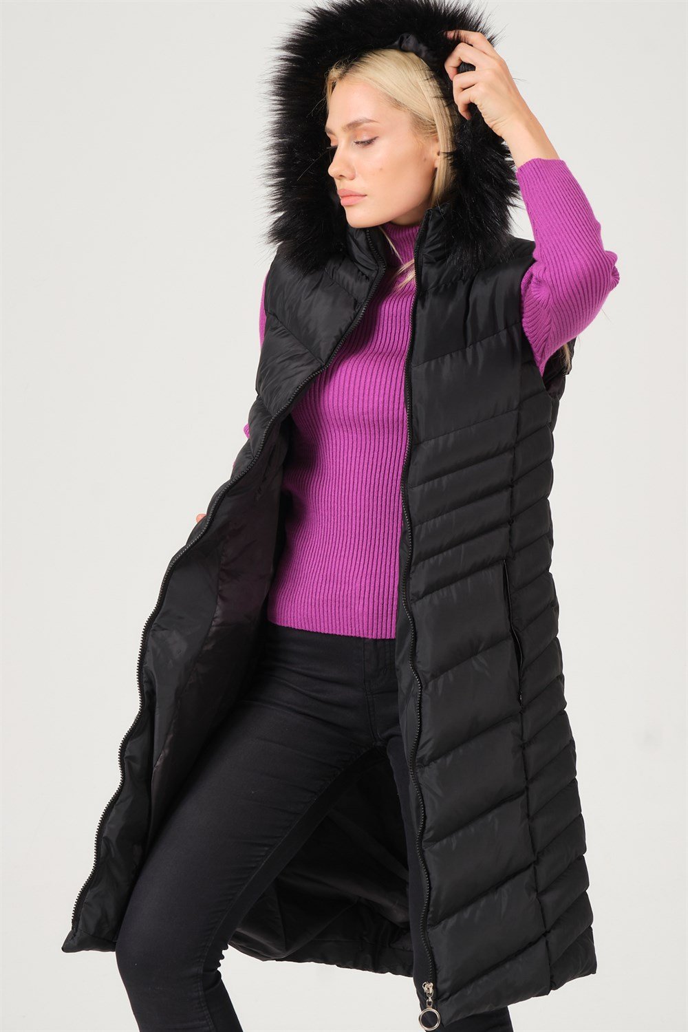 Z6725 DEWBERRY BAYAN YELEK-AÇIK SİYAH