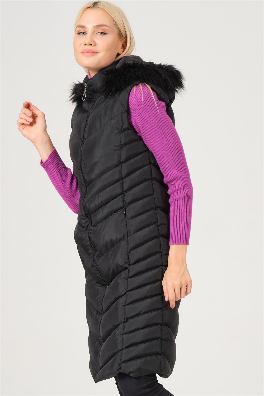 Z6725 DEWBERRY BAYAN YELEK-AÇIK SİYAH