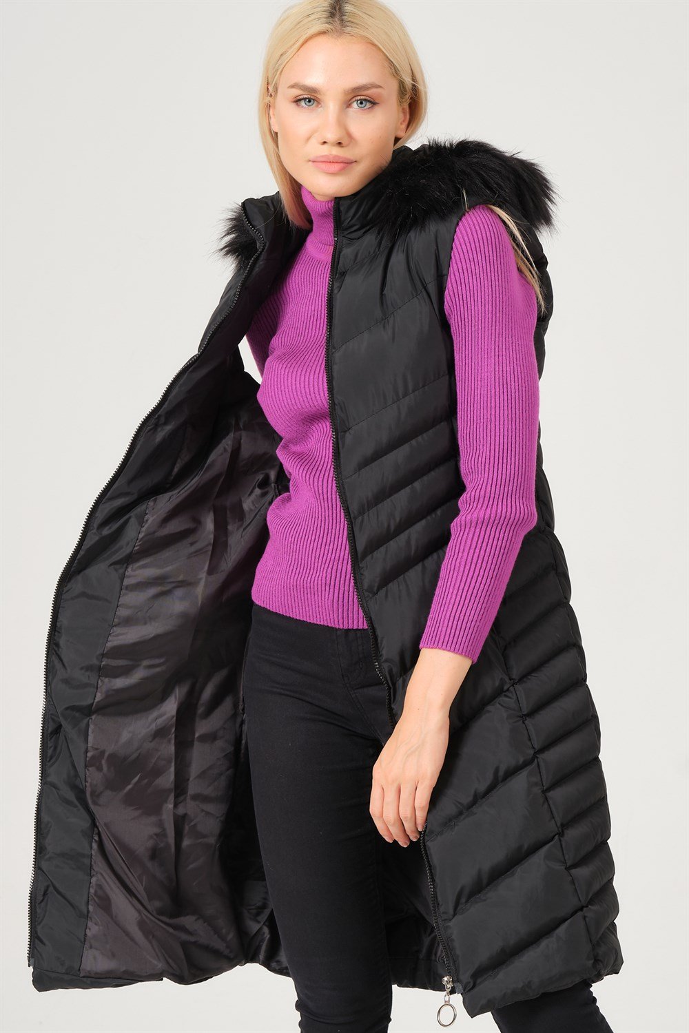 Z6725 DEWBERRY BAYAN YELEK-AÇIK SİYAH