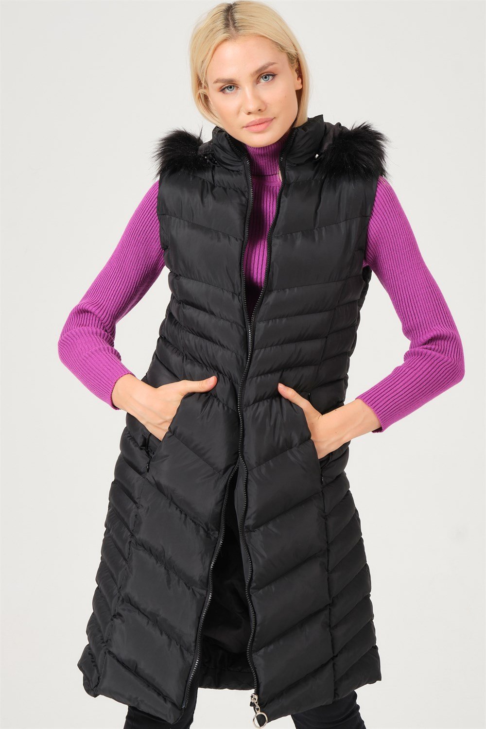 Z6725 DEWBERRY BAYAN YELEK-AÇIK SİYAH