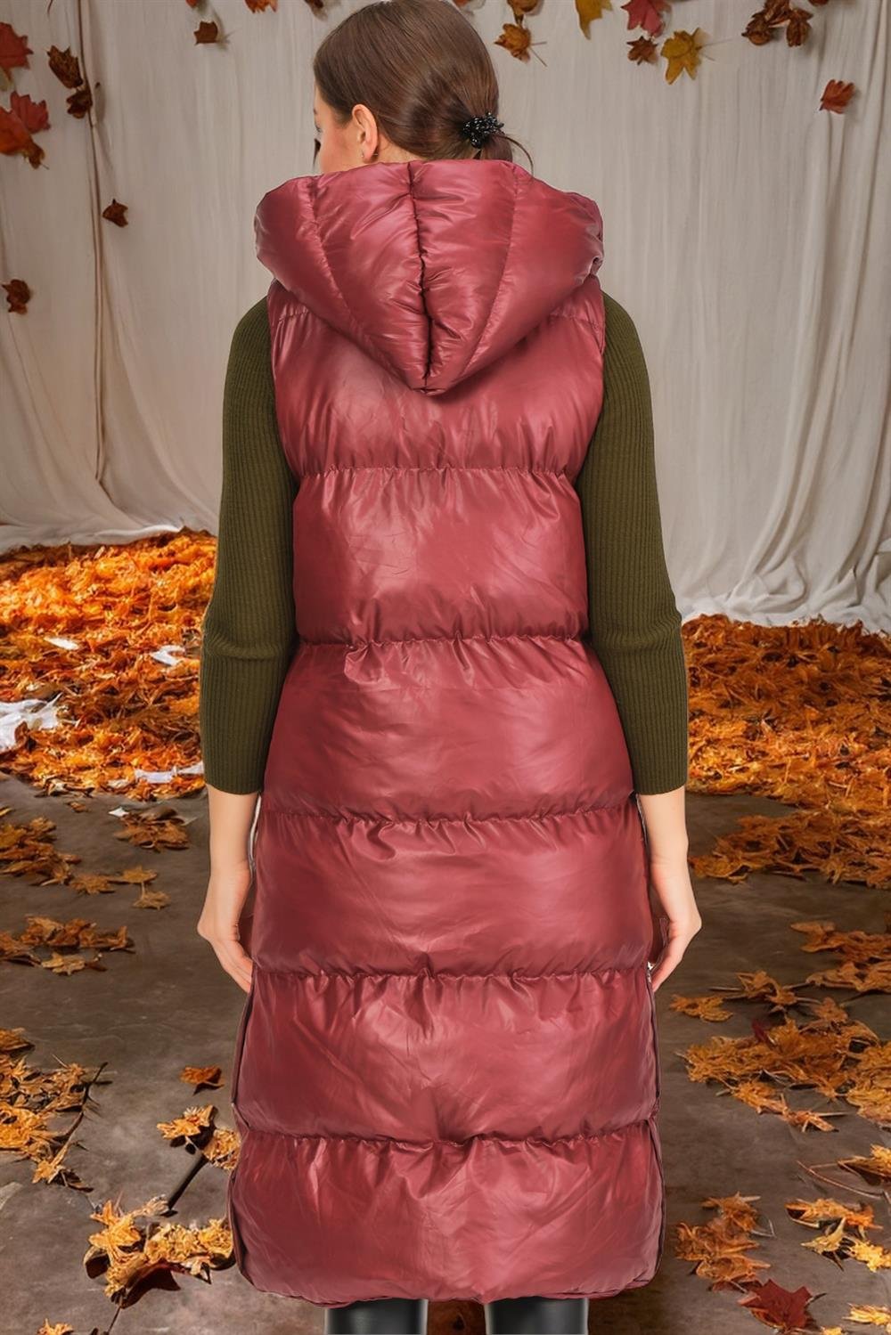 Z6734 DEWBERRY XEXESE BAYAN YELEK-DÜZ BORDO