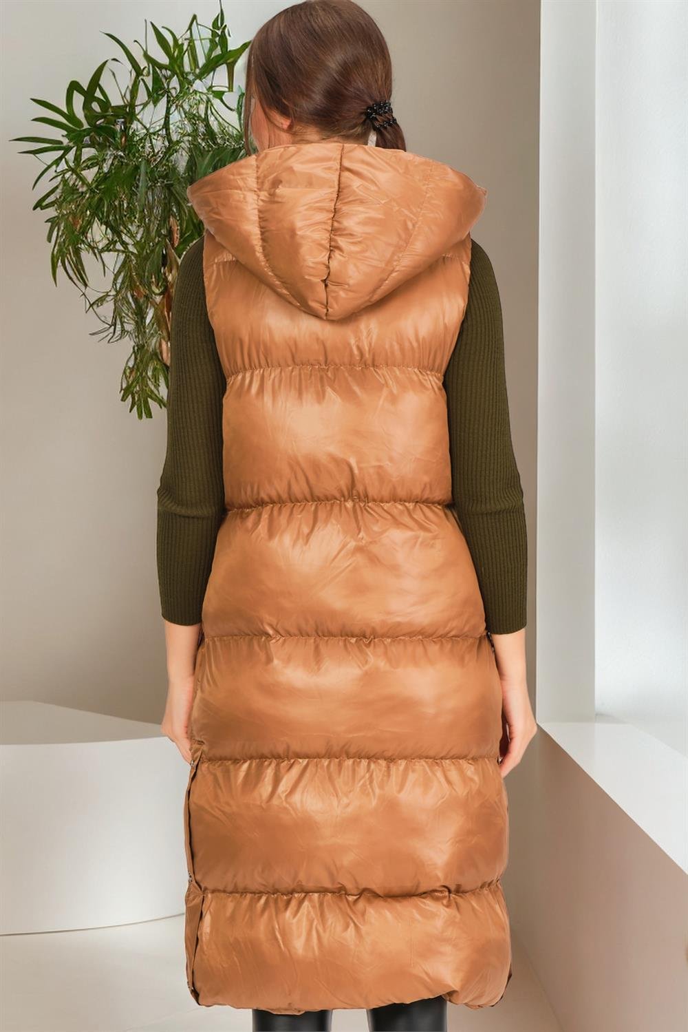 Z6734 DEWBERRY XEXESE BAYAN YELEK-DÜZ CAMEL