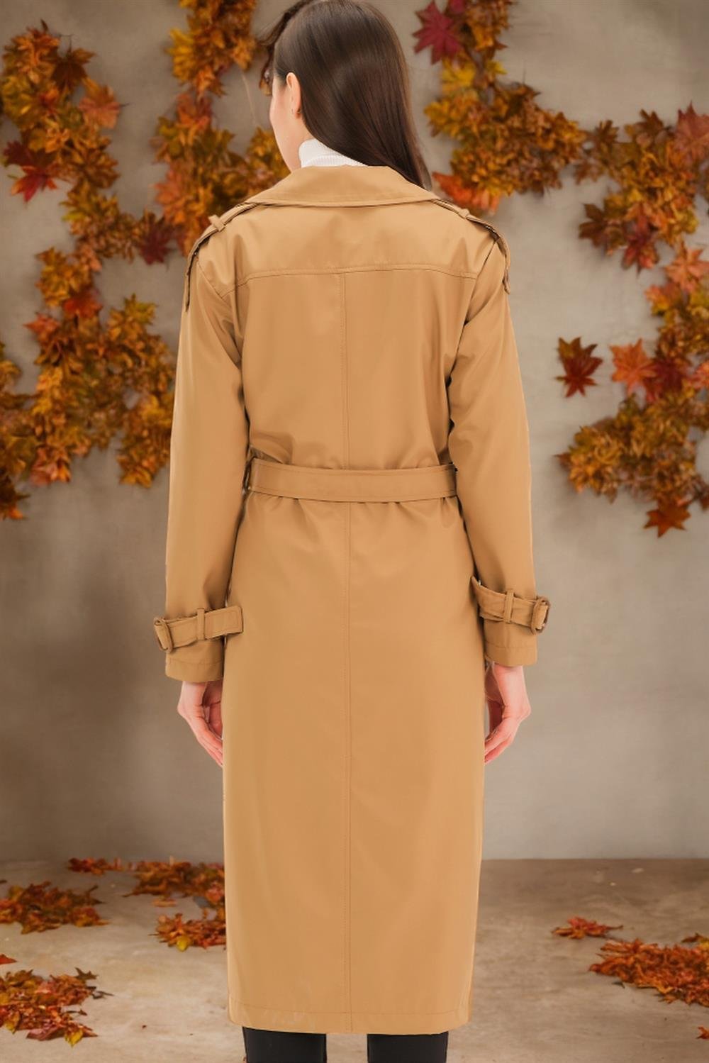 Z6737 DEWBERRY BAYAN TRENÇKOT-DÜZ CAMEL
