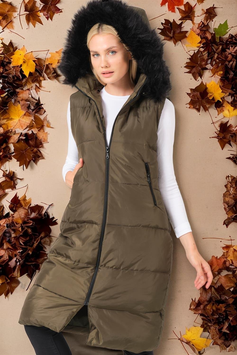 Z6741 DEWBERRY BAYAN YELEK-DÜZ HAKİ