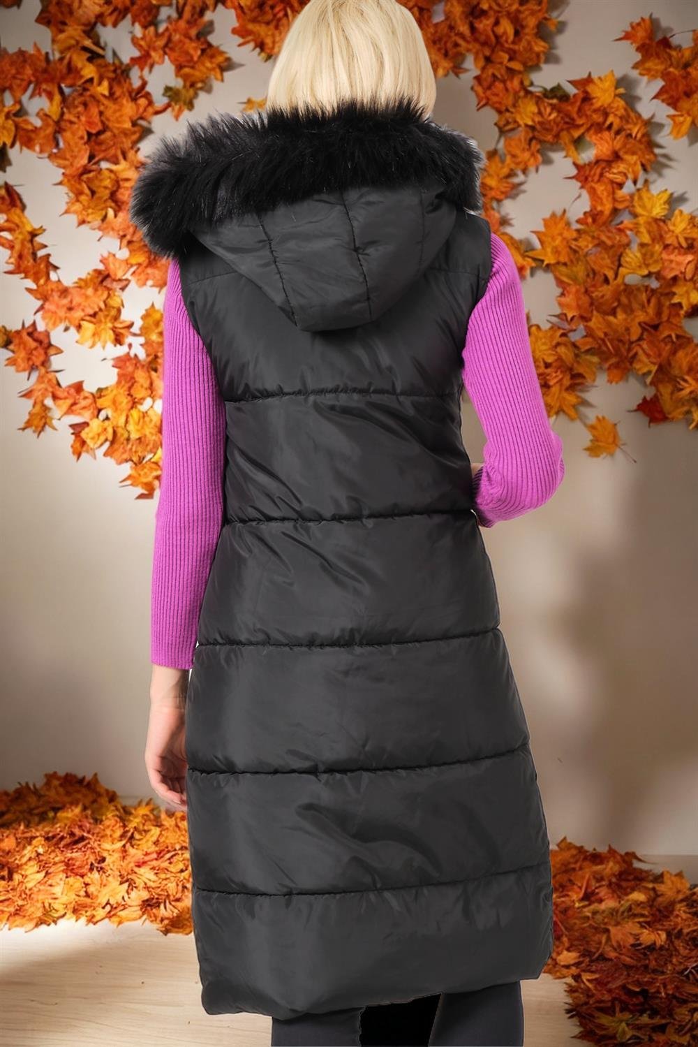 Z6741 DEWBERRY BAYAN YELEK-DÜZ SİYAH