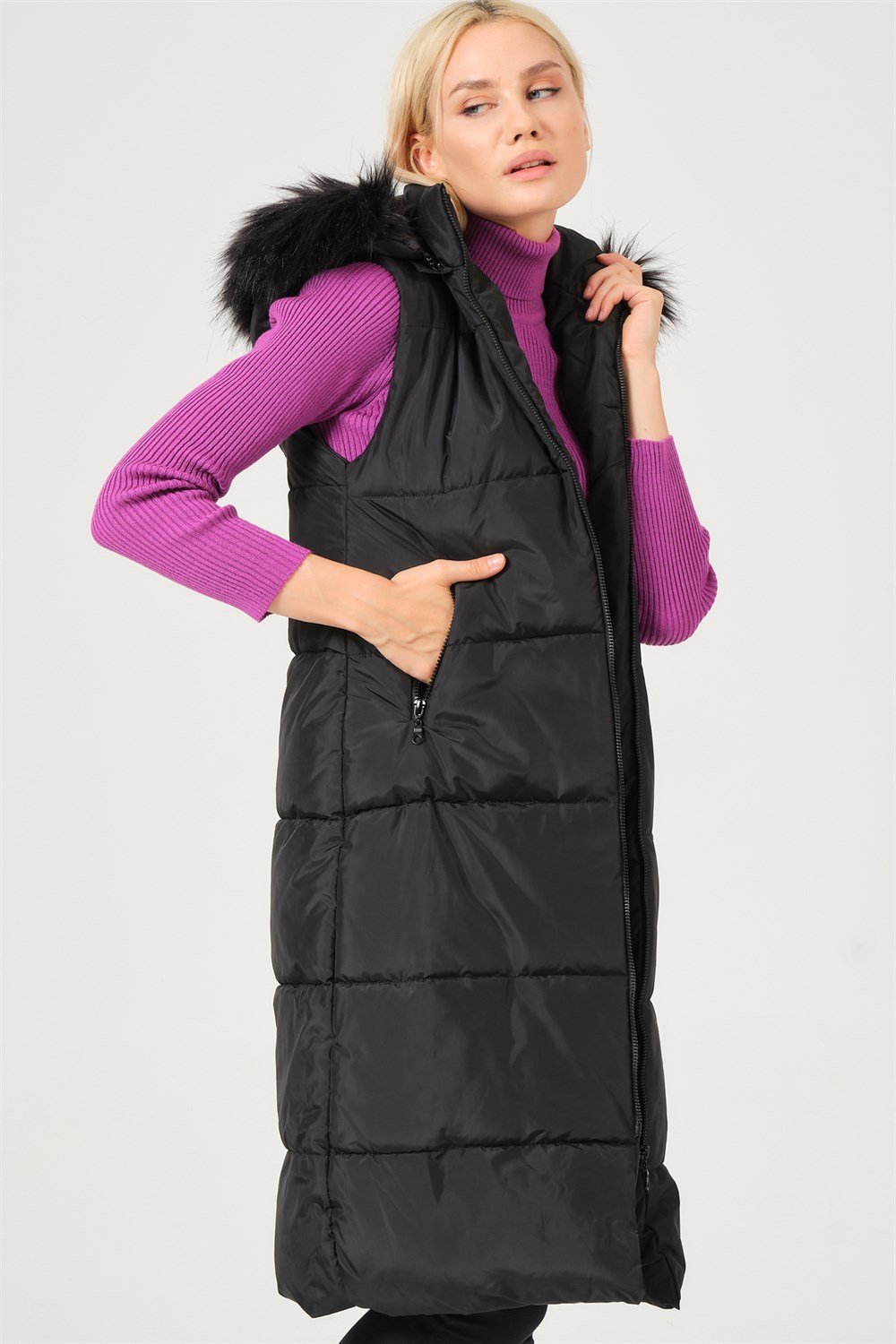 Z6741 DEWBERRY BAYAN YELEK-SİYAH