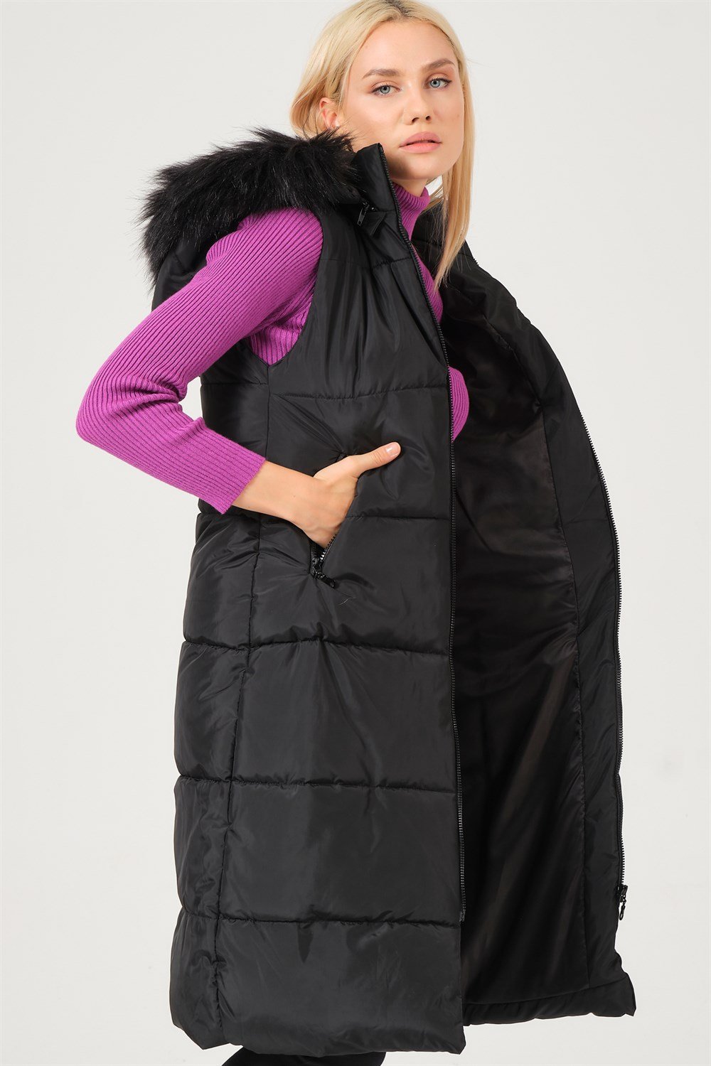 Z6741 DEWBERRY BAYAN YELEK-SİYAH