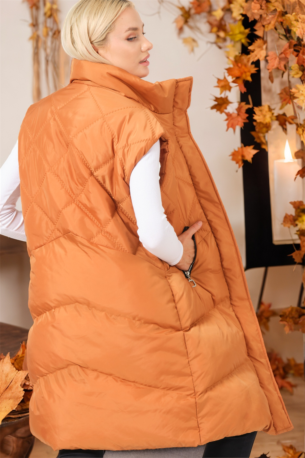 Z6743 DEWBERRY BAYAN YELEK-DÜZ CAMEL