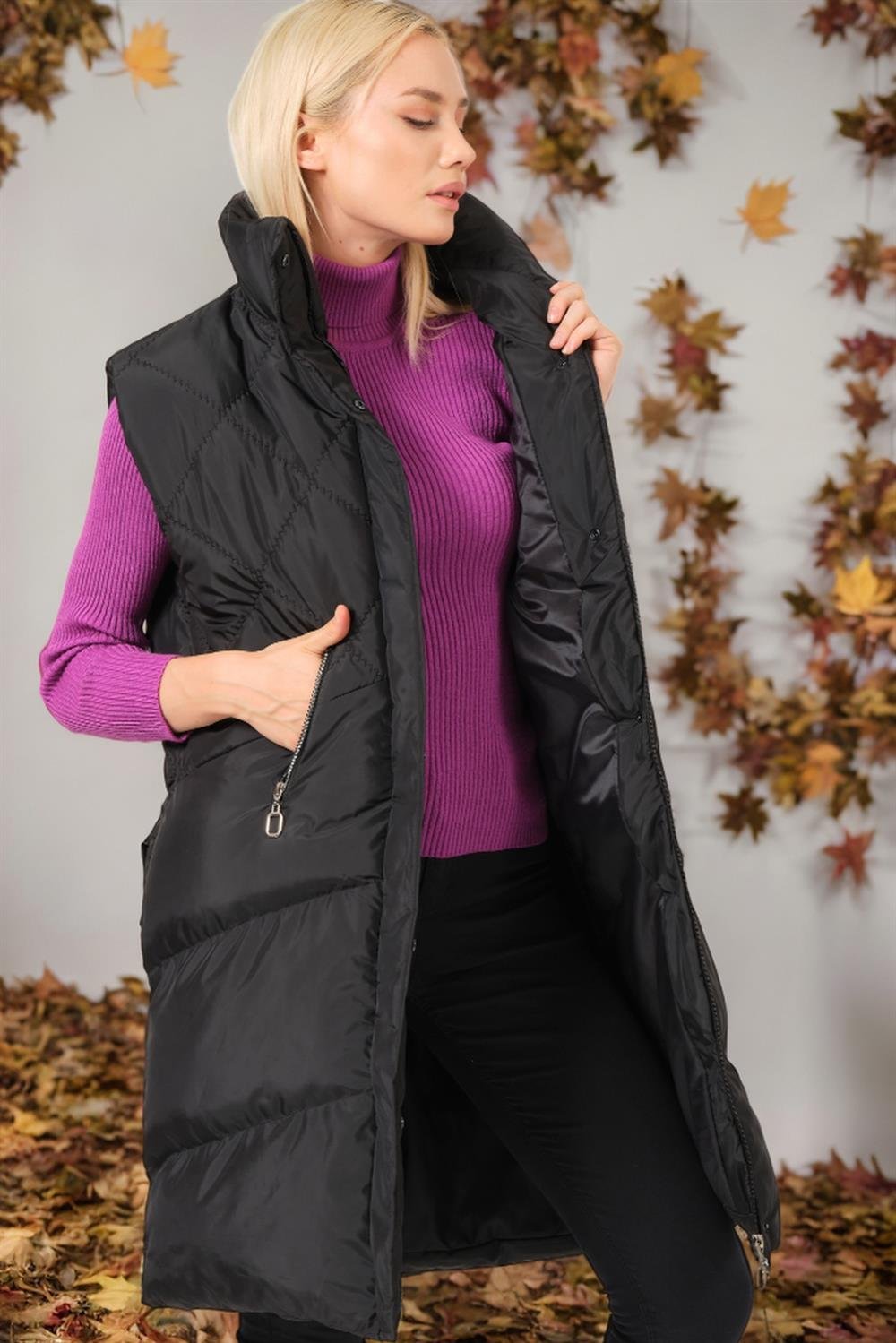 Z6743 DEWBERRY BAYAN YELEK-DÜZ SİYAH