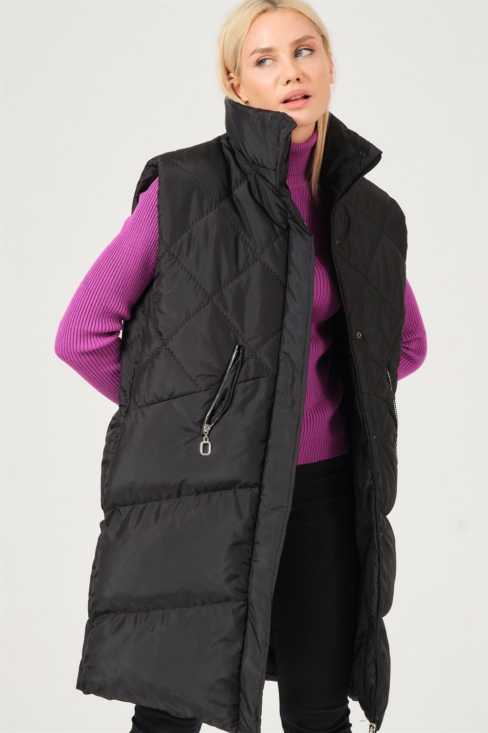 Z6743 DEWBERRY BAYAN YELEK-SİYAH