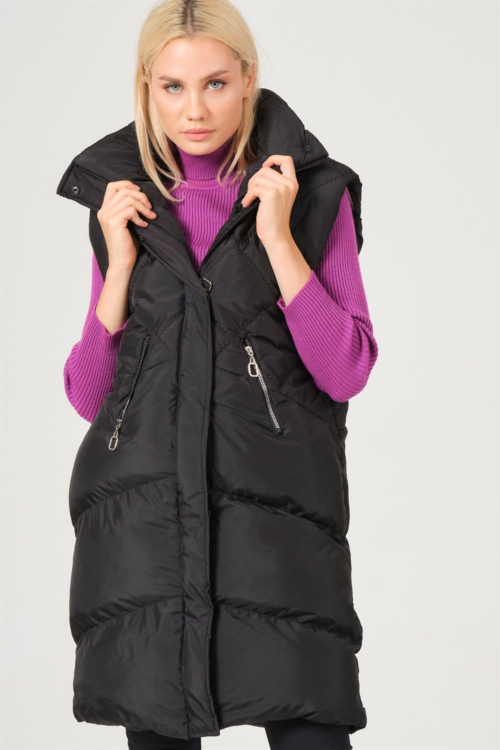 Z6743 DEWBERRY BAYAN YELEK-SİYAH