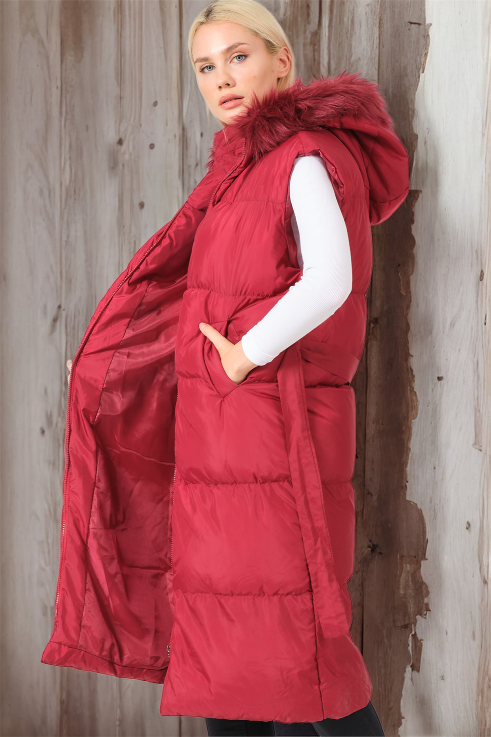 Z6744 DEWBERRY BAYAN YELEK-AÇIK BORDO