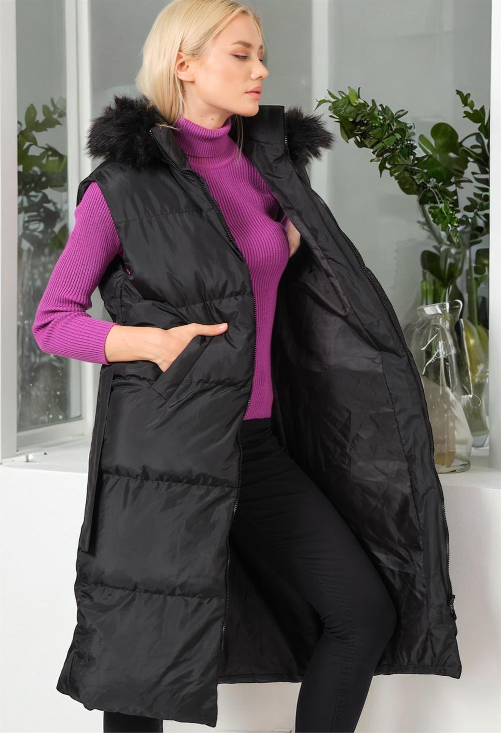 Z6744 DEWBERRY BAYAN YELEK-AÇIK SİYAH