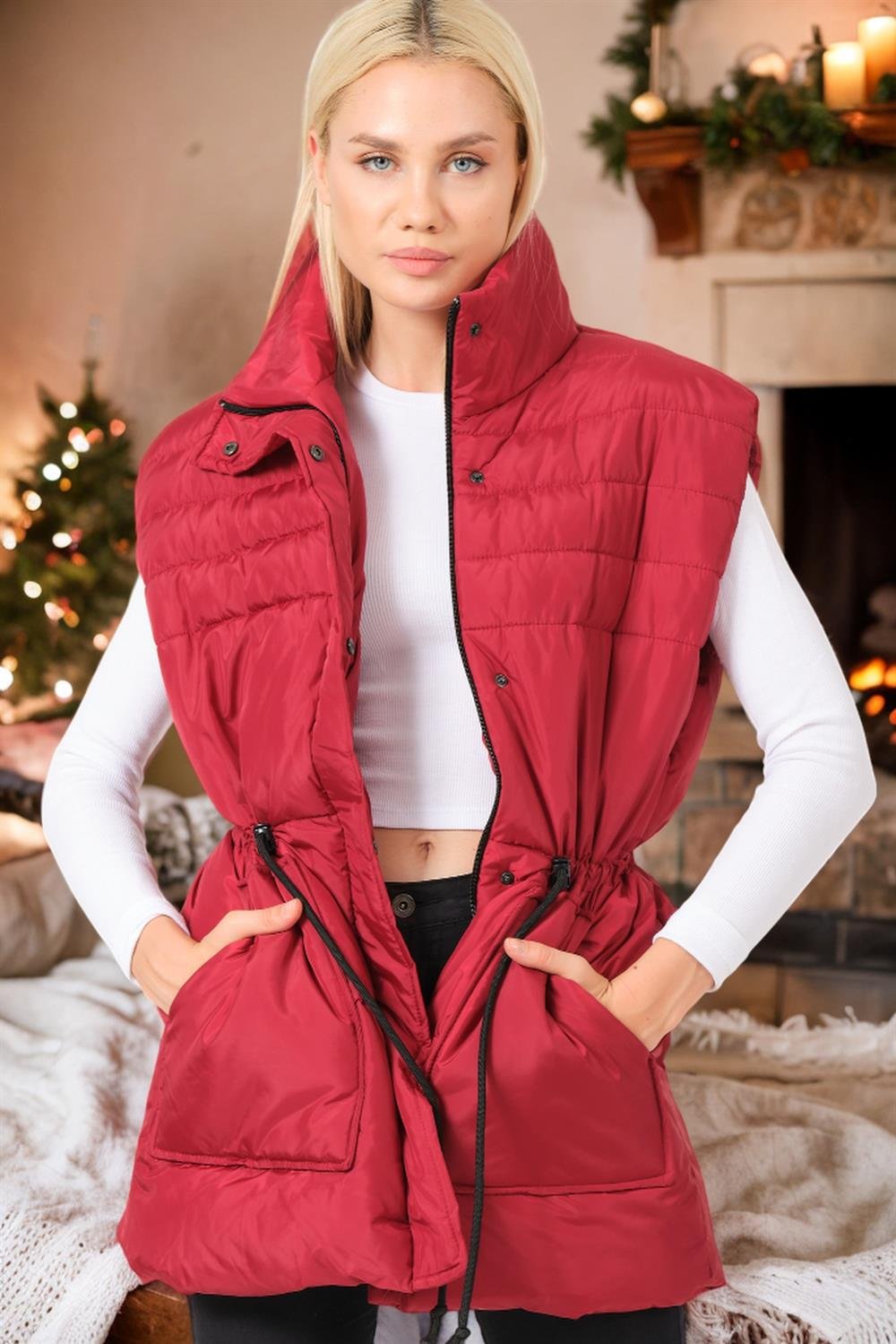 Z6747 DEWBERRY BAYAN YELEK-DÜZ BORDO