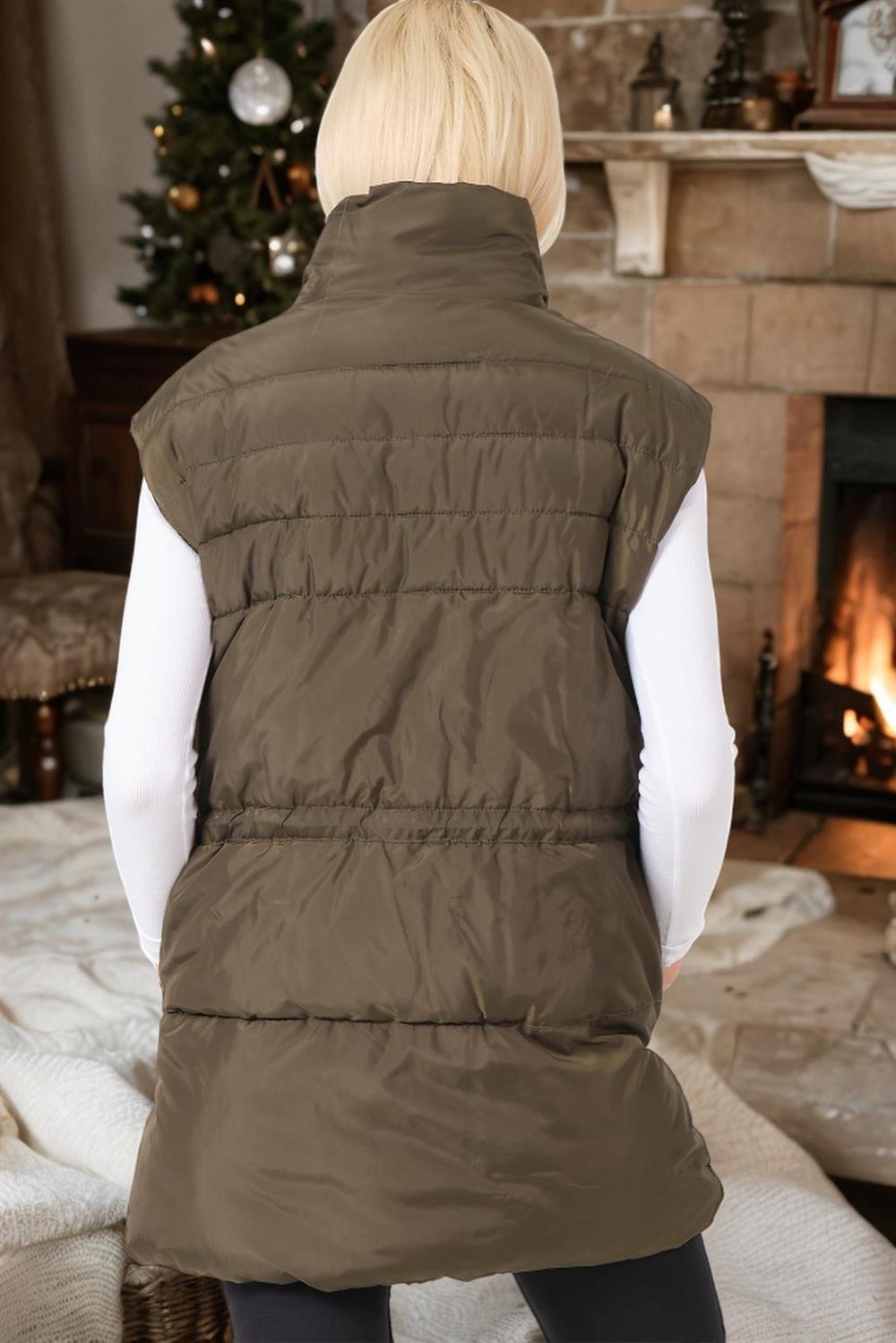 Z6747 DEWBERRY BAYAN YELEK-DÜZ HAKİ