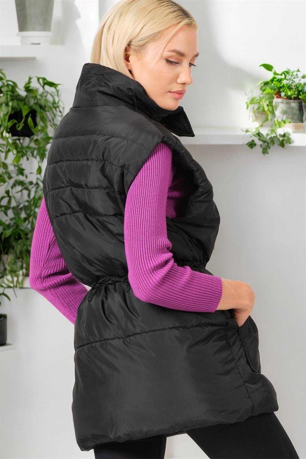 Z6747 DEWBERRY BAYAN YELEK-DÜZ SİYAH