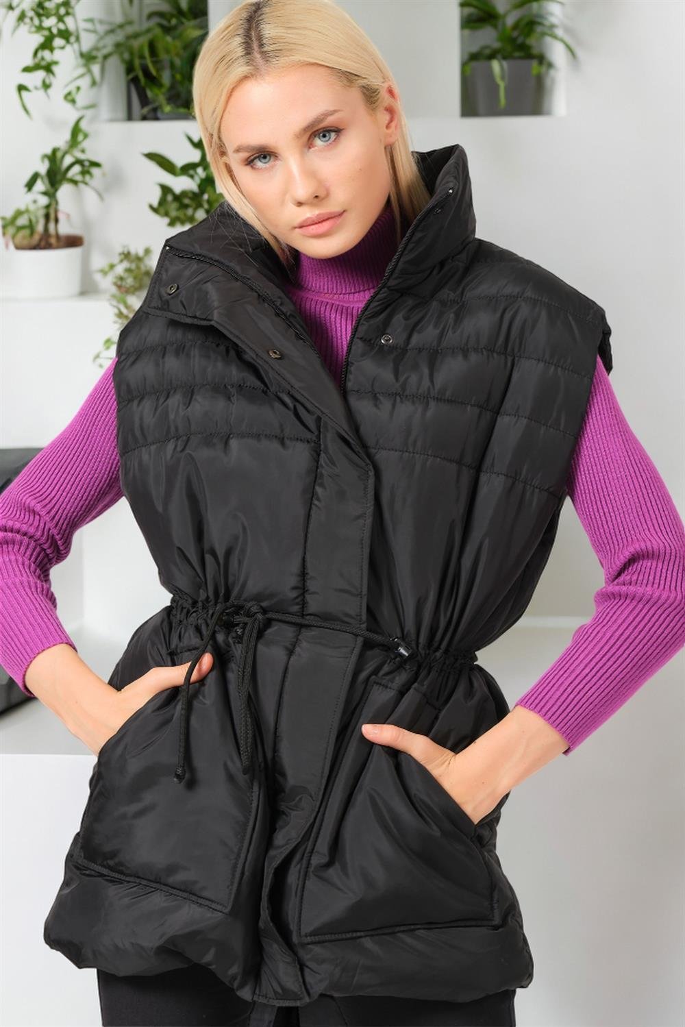 Z6747 DEWBERRY BAYAN YELEK-DÜZ SİYAH