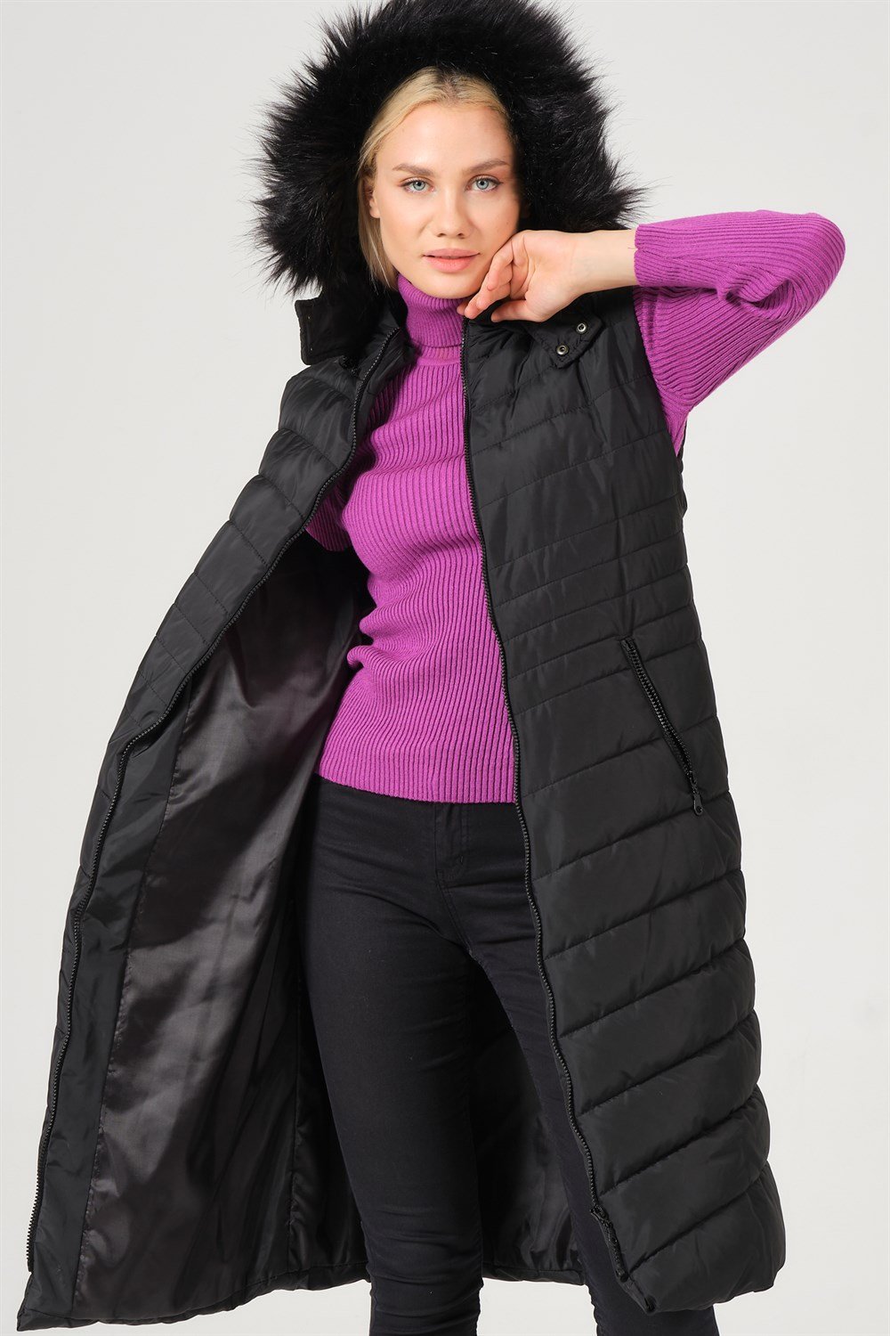 Z6752 DEWBERRY BAYAN YELEK-SİYAH