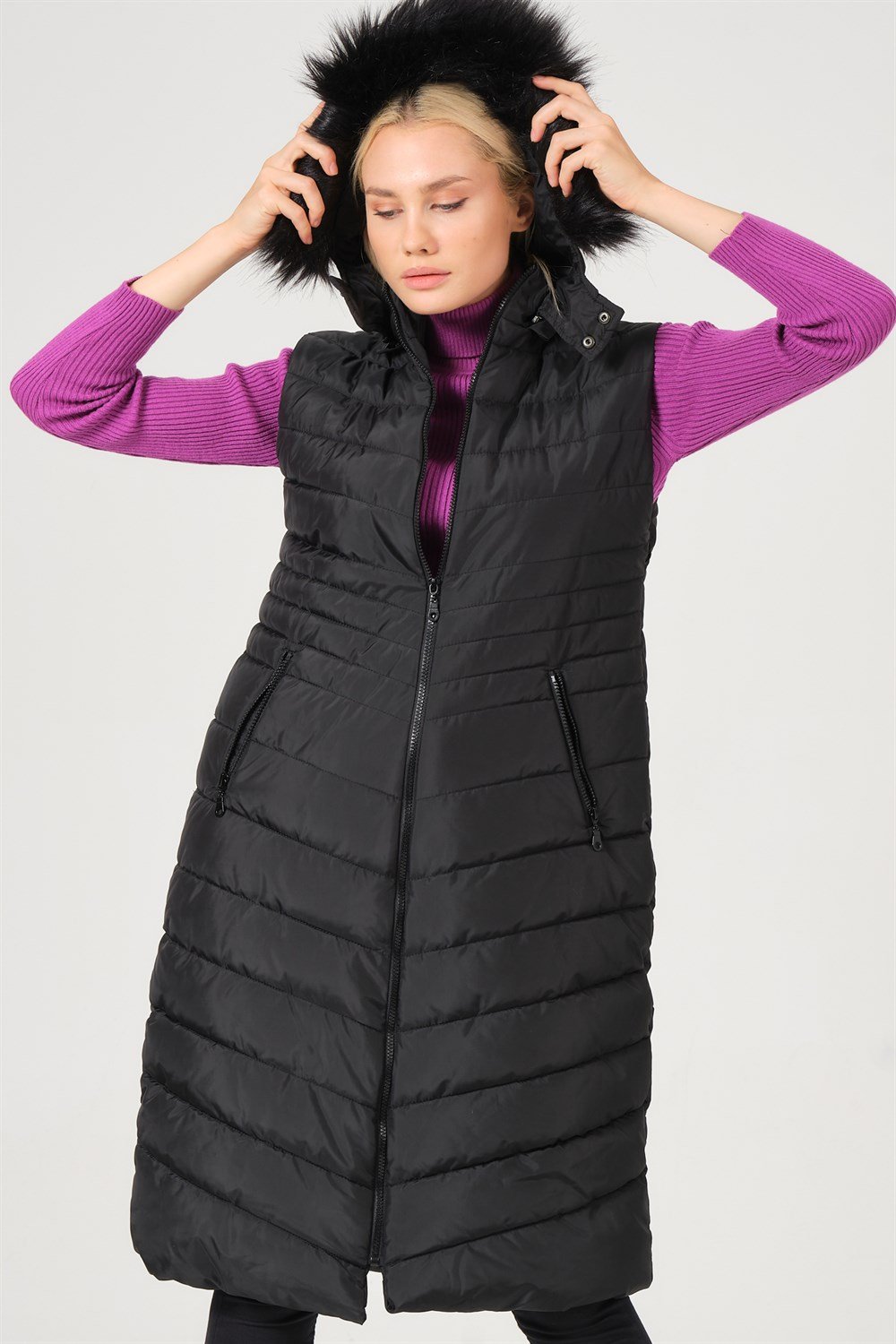 Z6752 DEWBERRY BAYAN YELEK-SİYAH