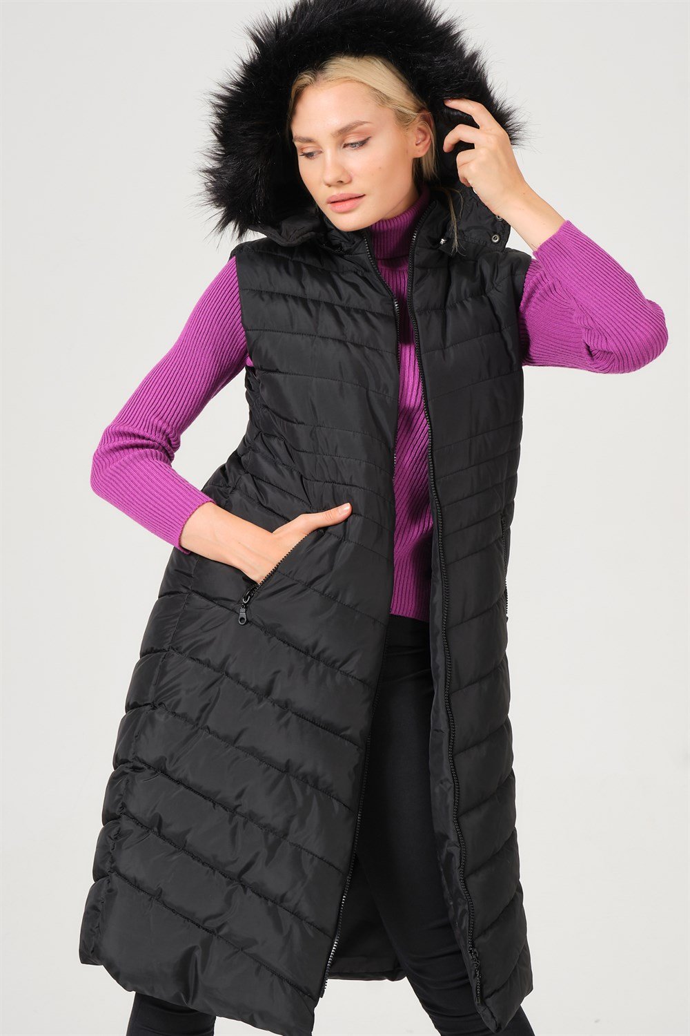 Z6752 DEWBERRY BAYAN YELEK-SİYAH