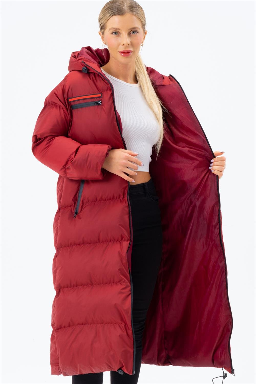 Z6756 DEWBERRY BAYAN ŞİŞME KABAN-BORDO