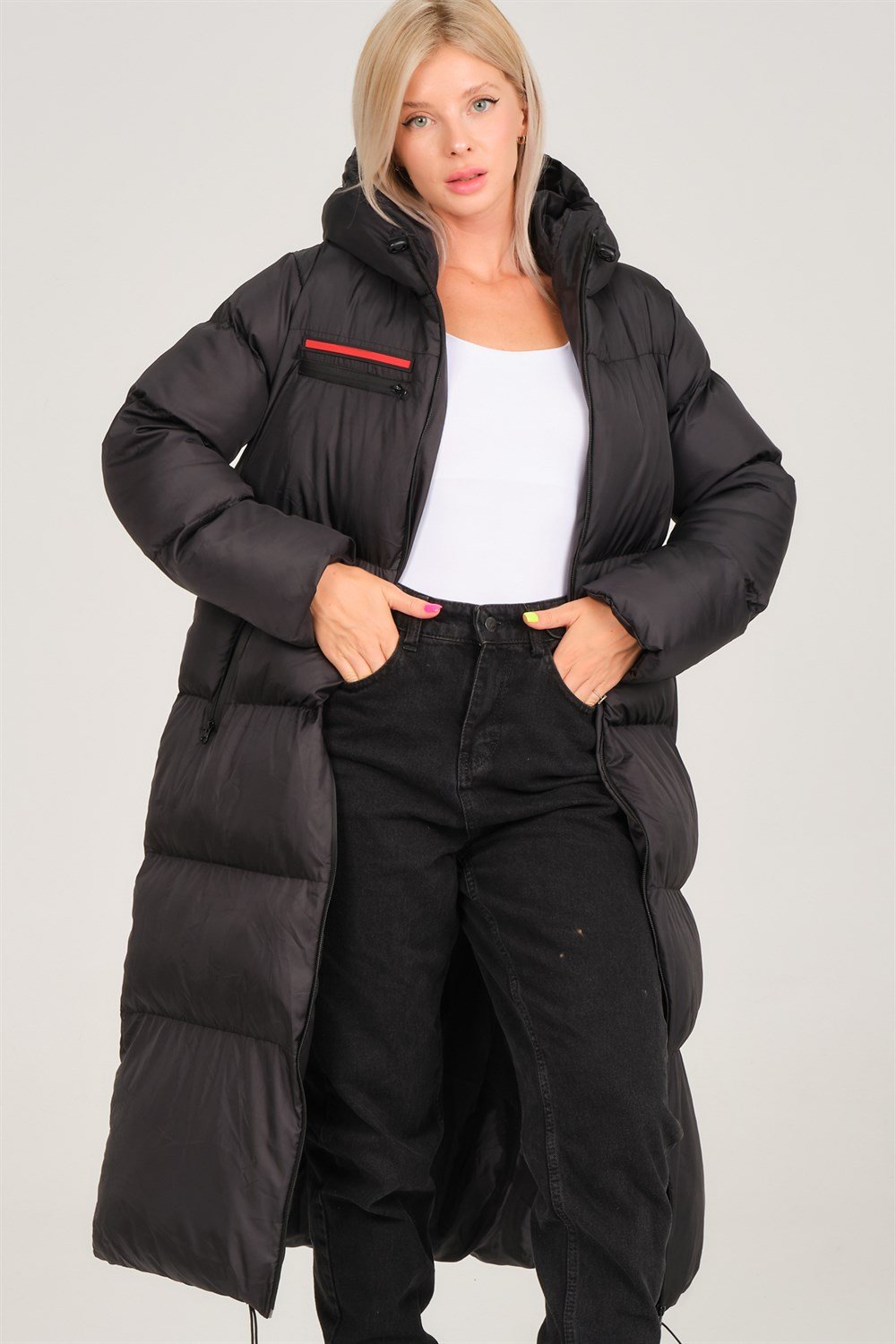 Z6756 DEWBERRY BAYAN ŞİŞME KABAN-SİYAH