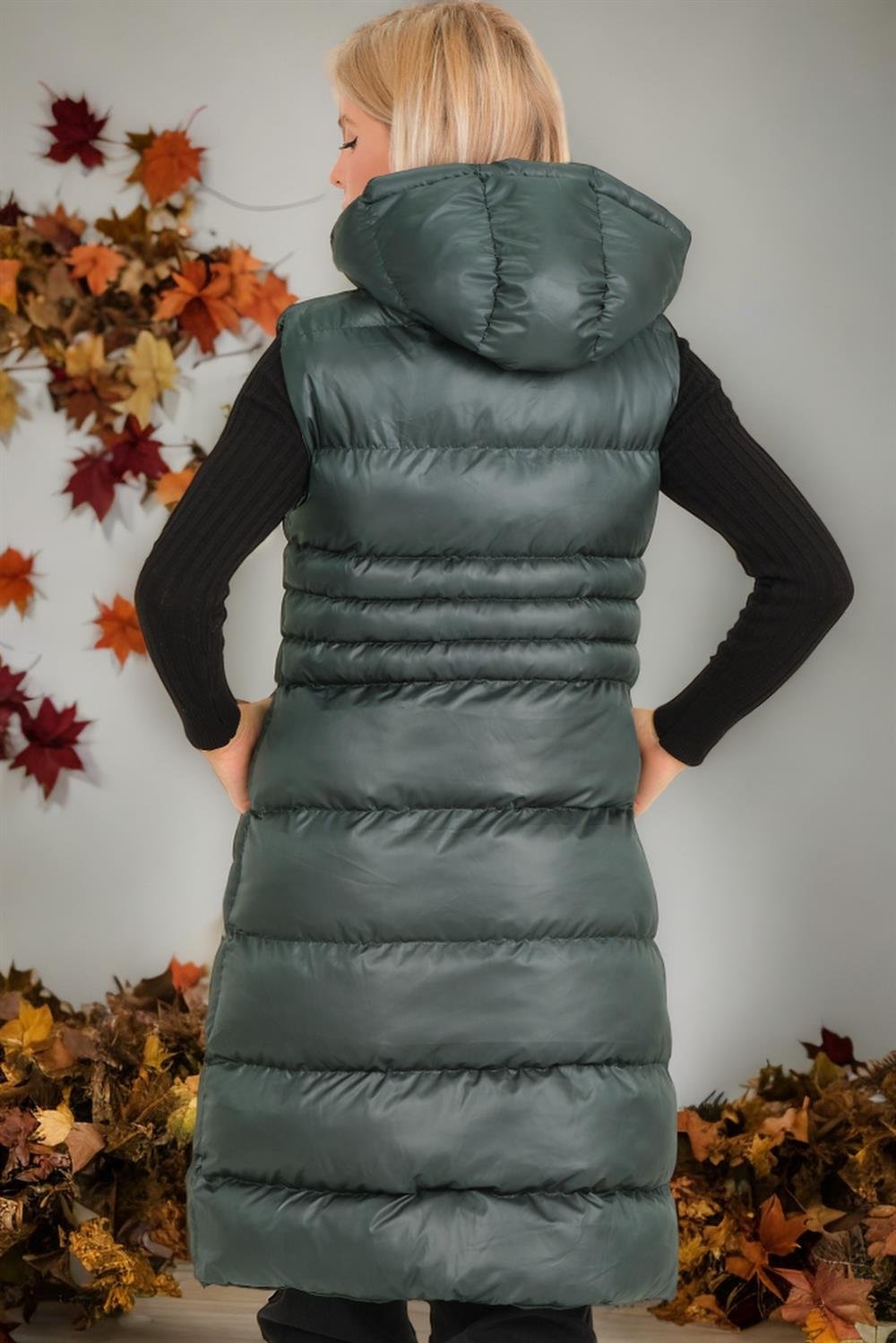 Z6757 DEWBERRY BAYAN YELEK-DÜZ YEŞİL