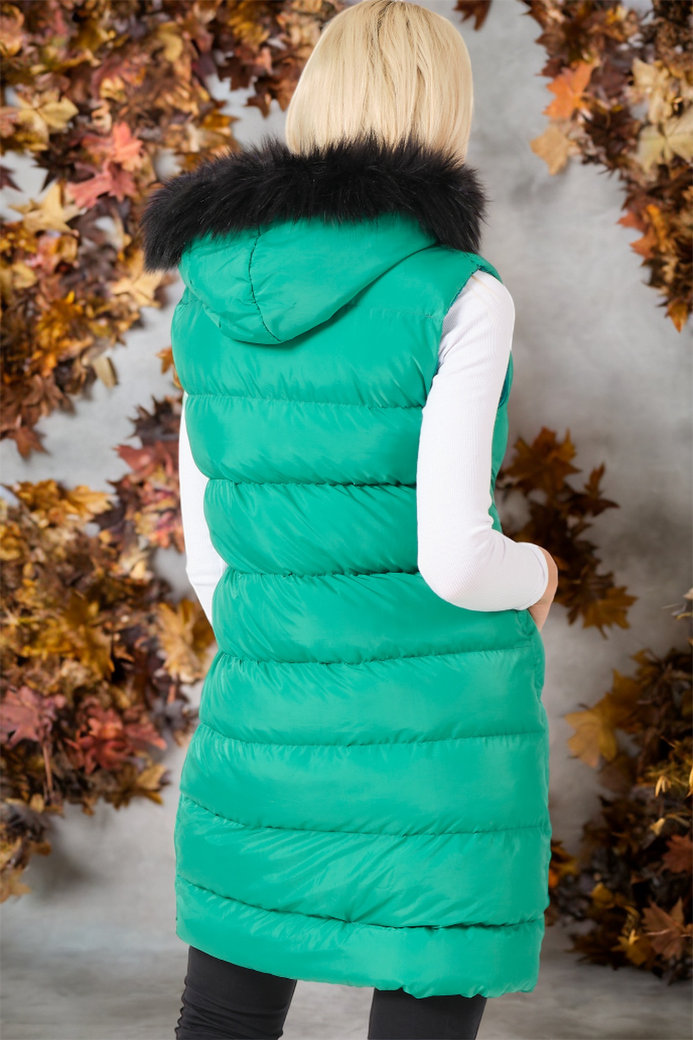 Z6761 DEWBERRY BAYAN YELEK-DÜZ YEŞİL