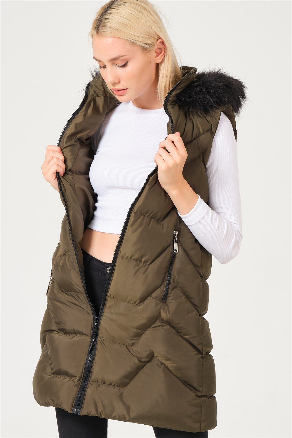 Z6761 DEWBERRY BAYAN YELEK-HAKİ