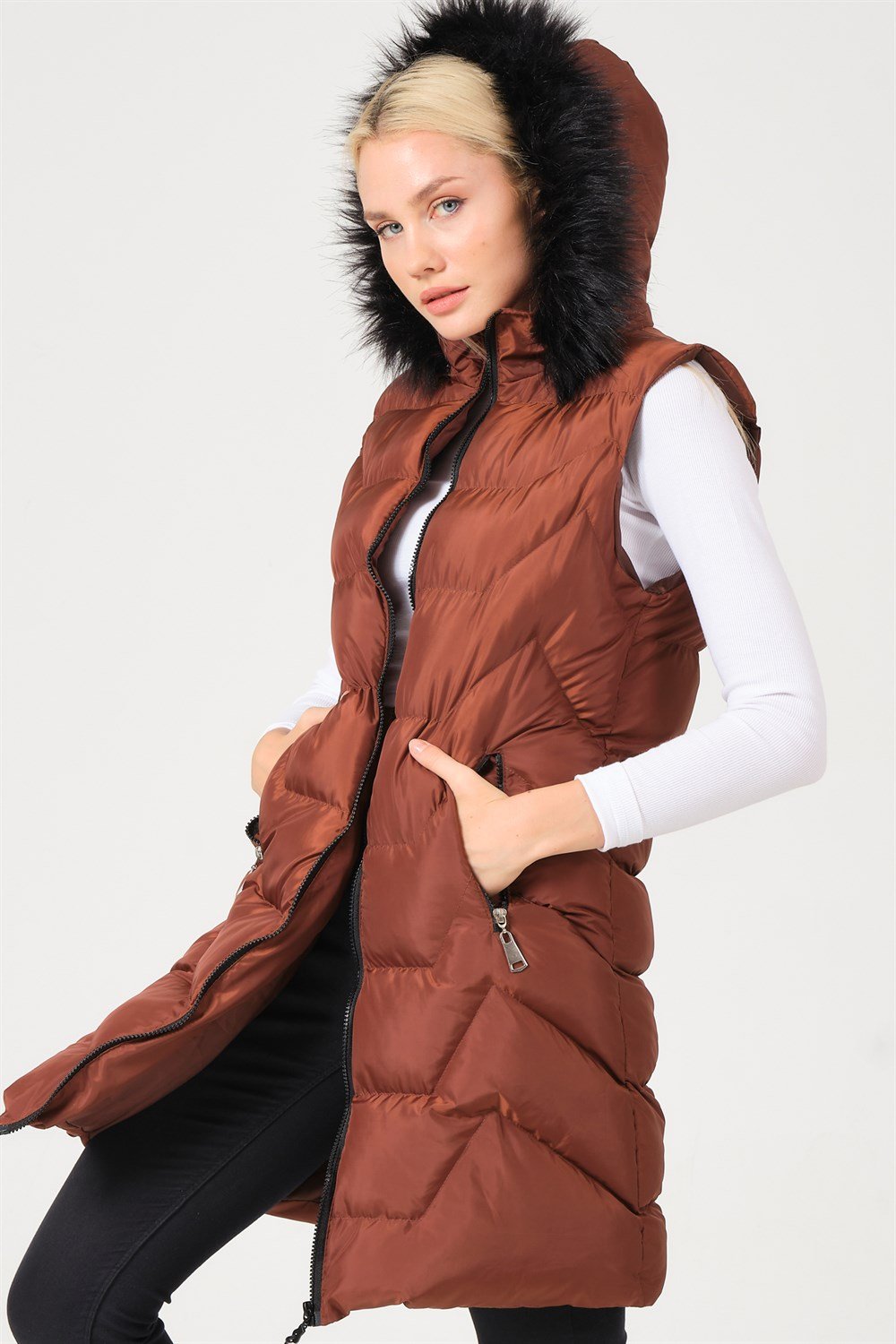 Z6761 DEWBERRY BAYAN YELEK-KAHVE