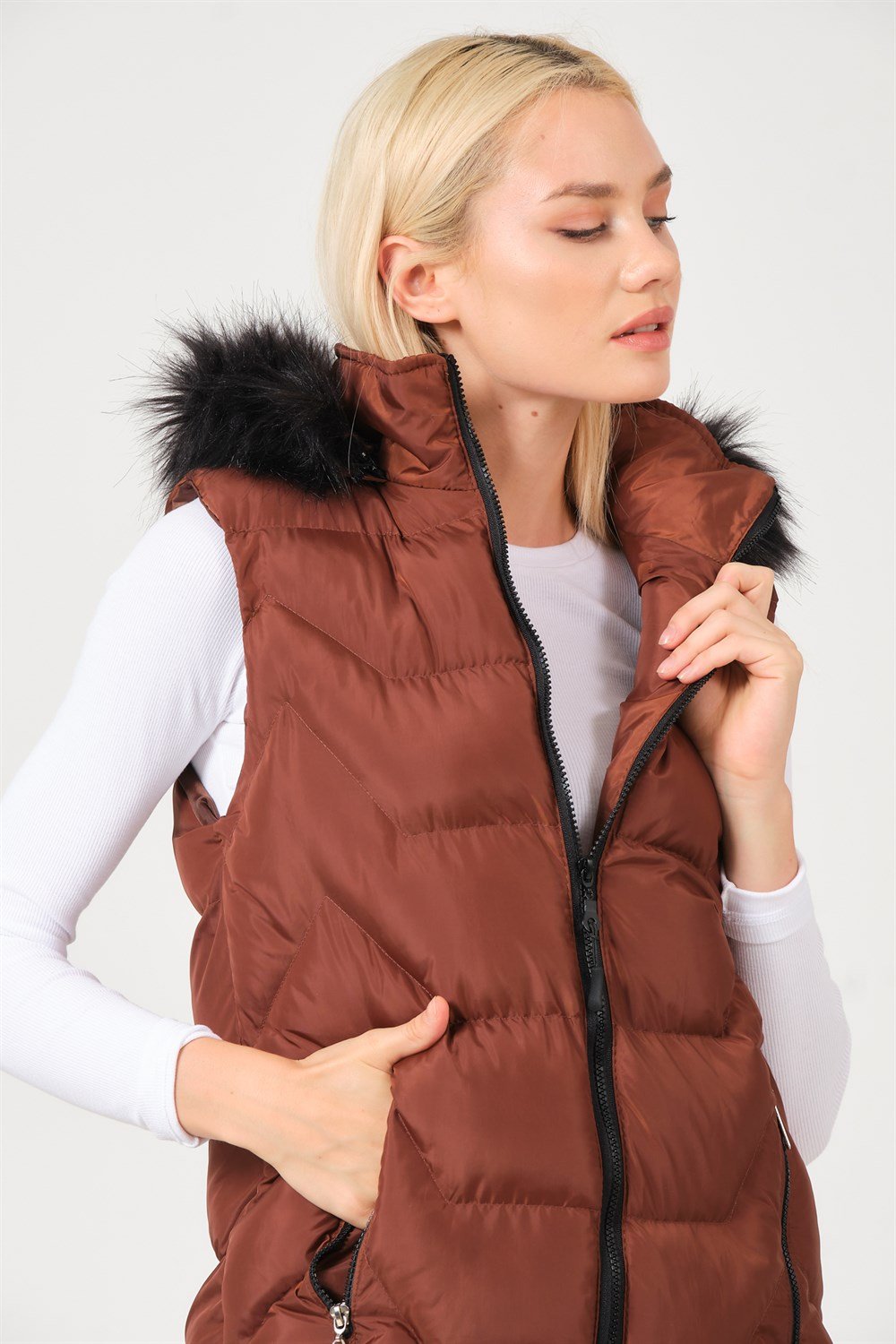 Z6761 DEWBERRY BAYAN YELEK-KAHVE