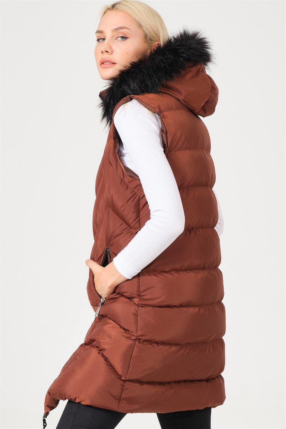 Z6761 DEWBERRY BAYAN YELEK-KAHVE