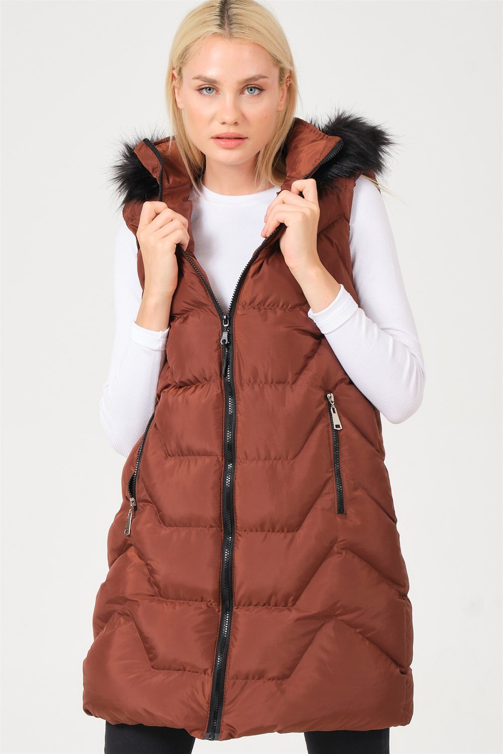 Z6761 DEWBERRY BAYAN YELEK-KAHVE