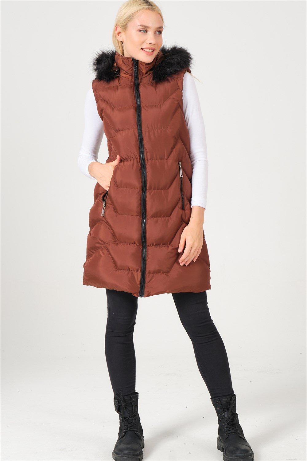 Z6761 DEWBERRY BAYAN YELEK-KAHVE