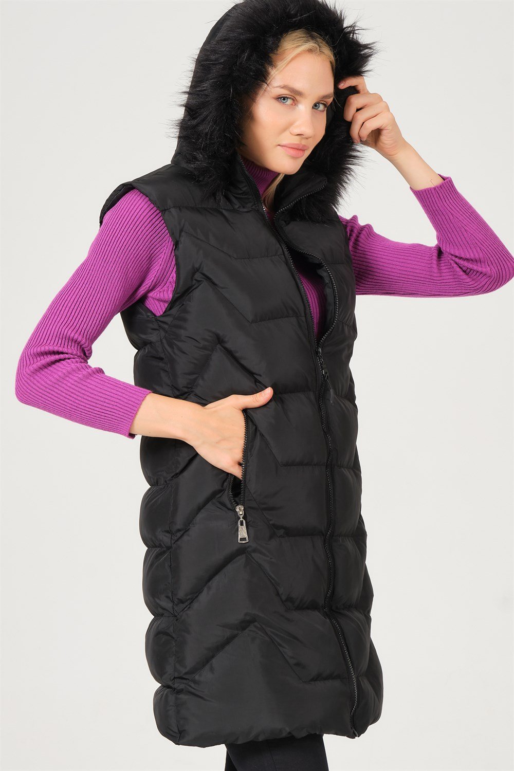 Z6761 DEWBERRY BAYAN YELEK-SİYAH