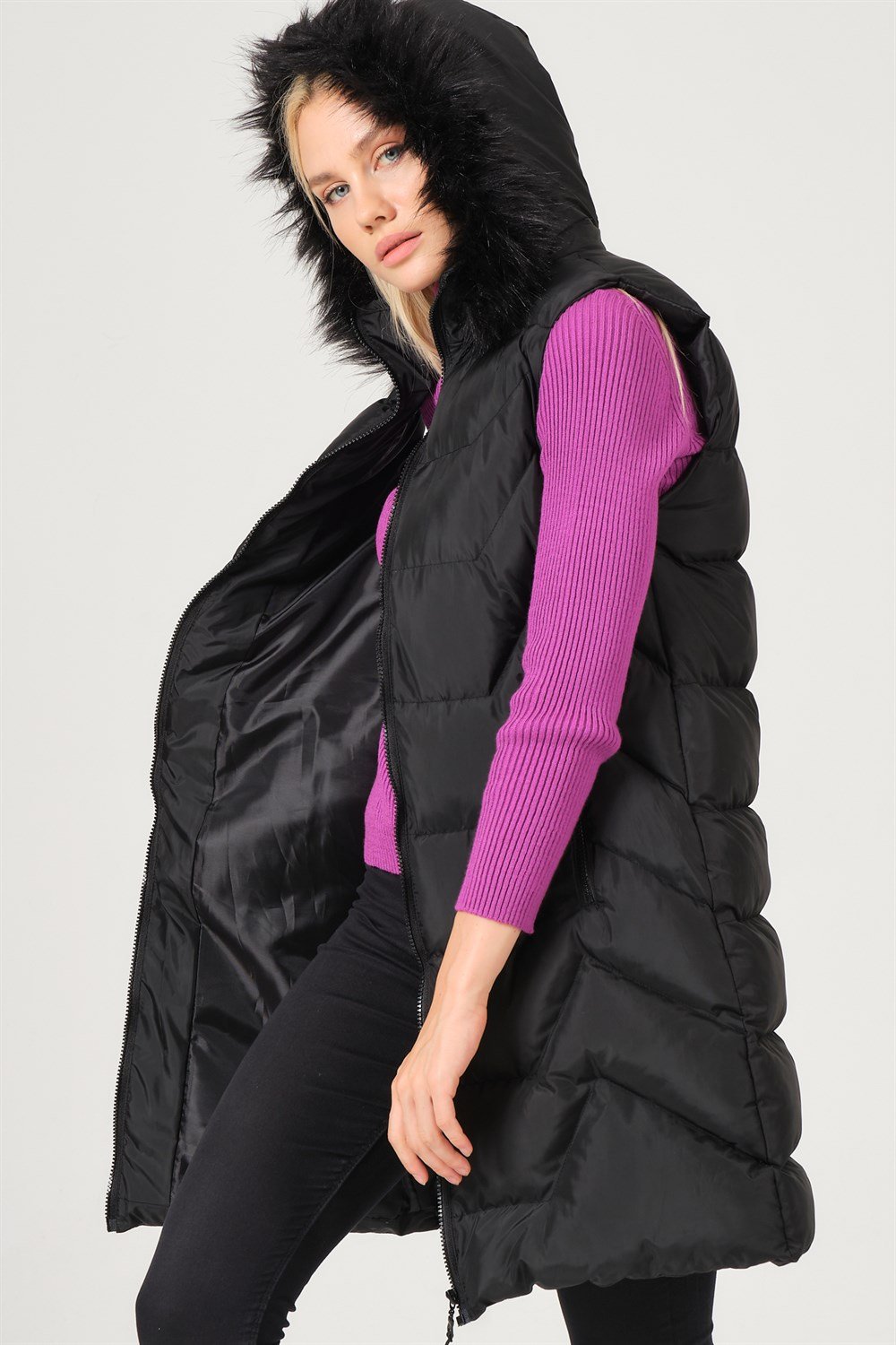 Z6761 DEWBERRY BAYAN YELEK-SİYAH