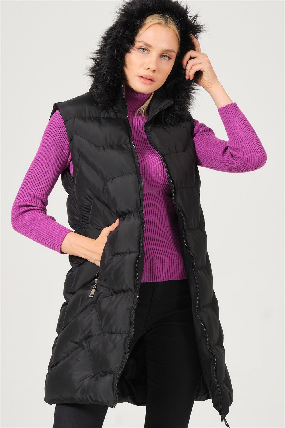 Z6761 DEWBERRY BAYAN YELEK-SİYAH