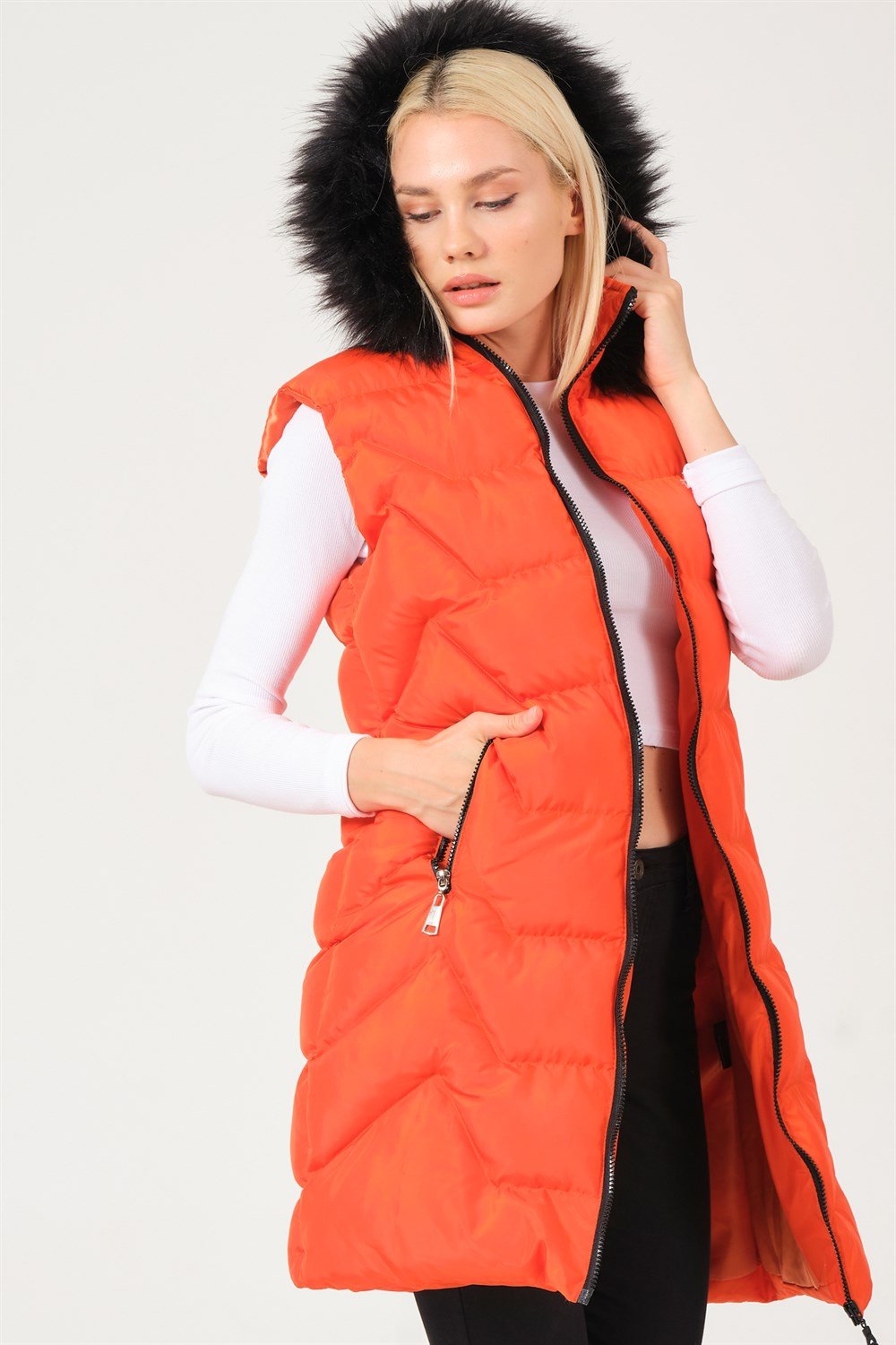 Z6761 DEWBERRY BAYAN YELEK-TURUNCU