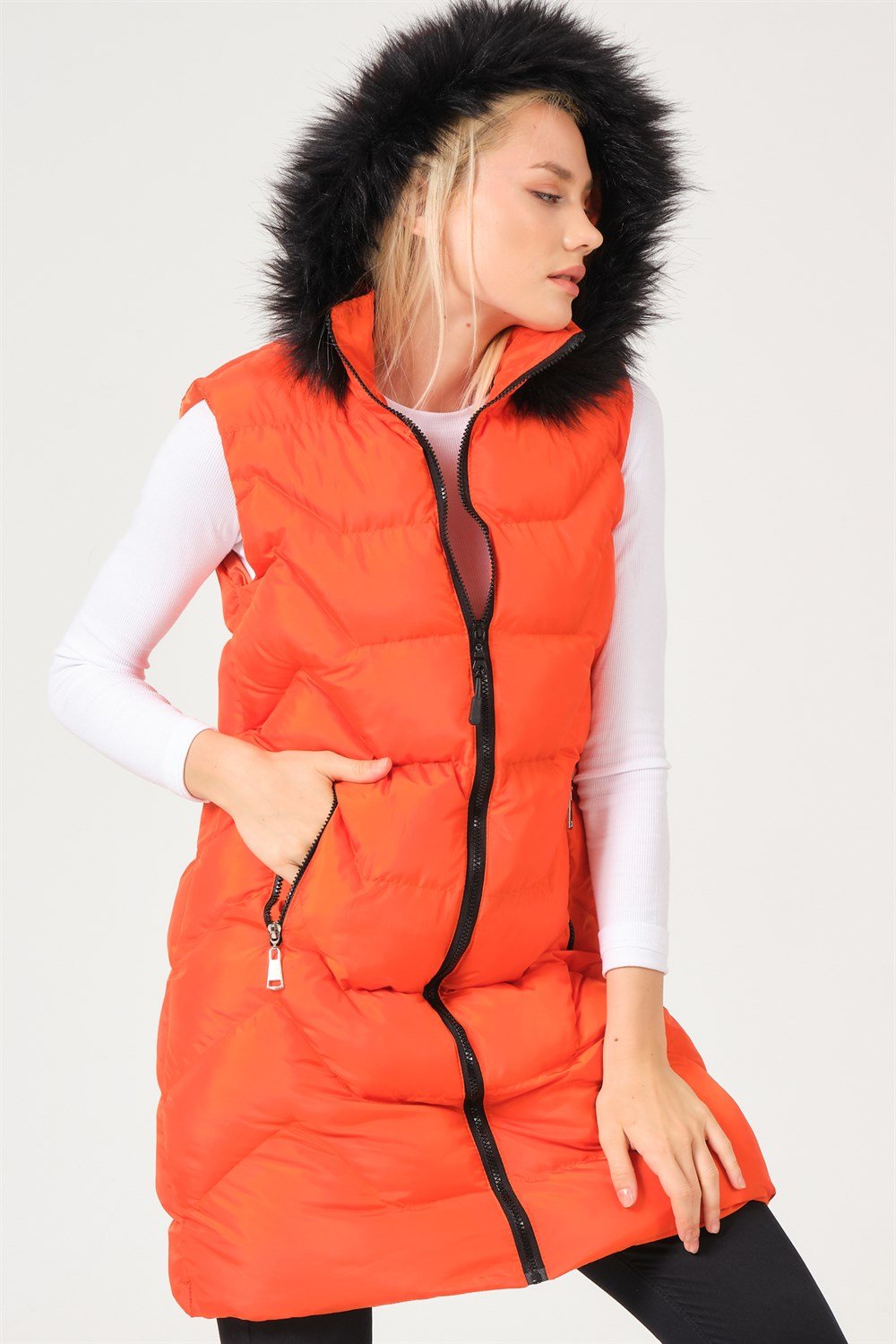 Z6761 DEWBERRY BAYAN YELEK-TURUNCU