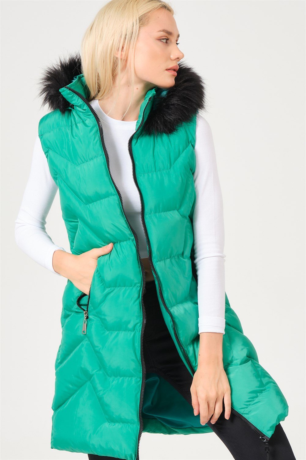 Z6761 DEWBERRY BAYAN YELEK-YEŞİL