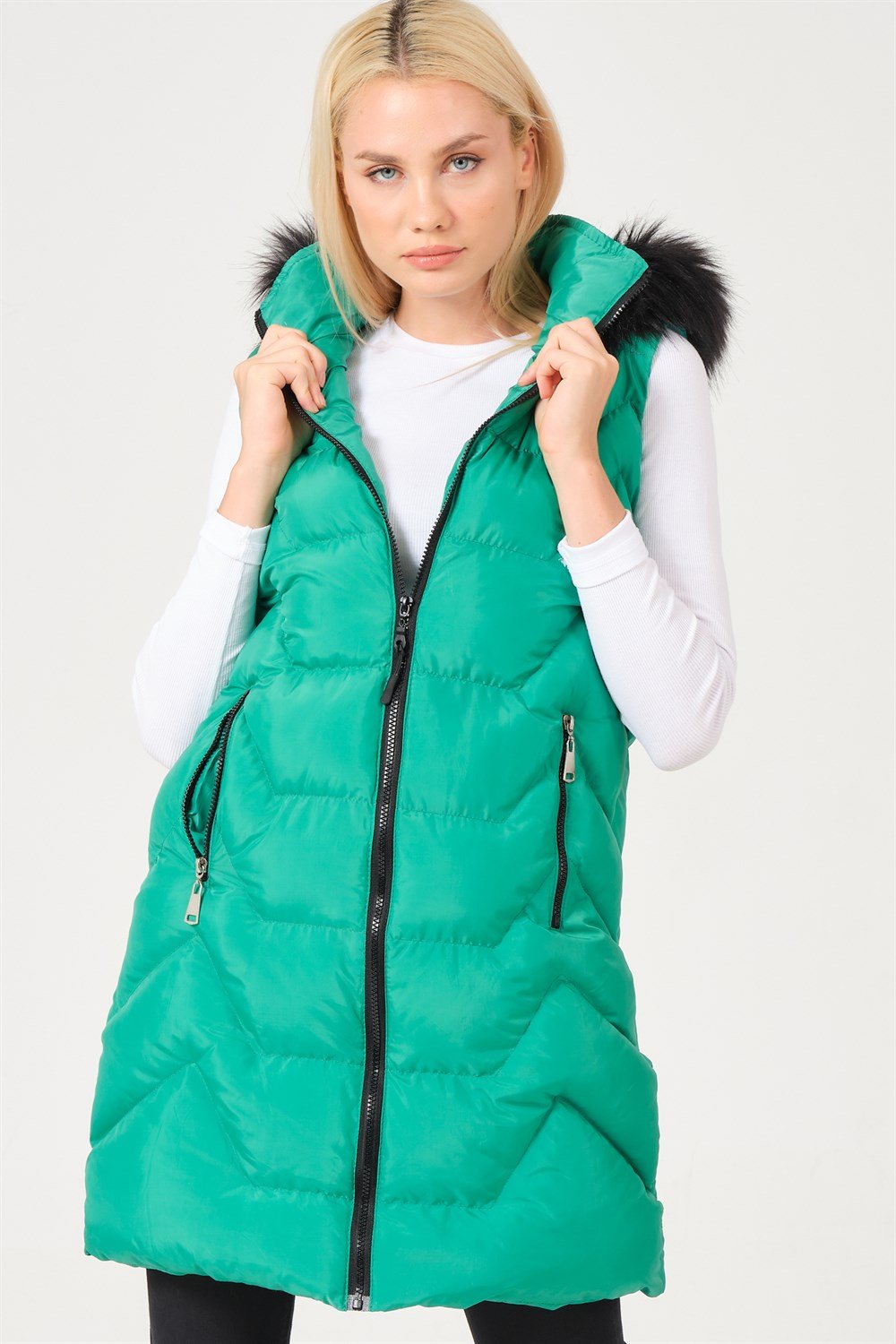 Z6761 DEWBERRY BAYAN YELEK-YEŞİL