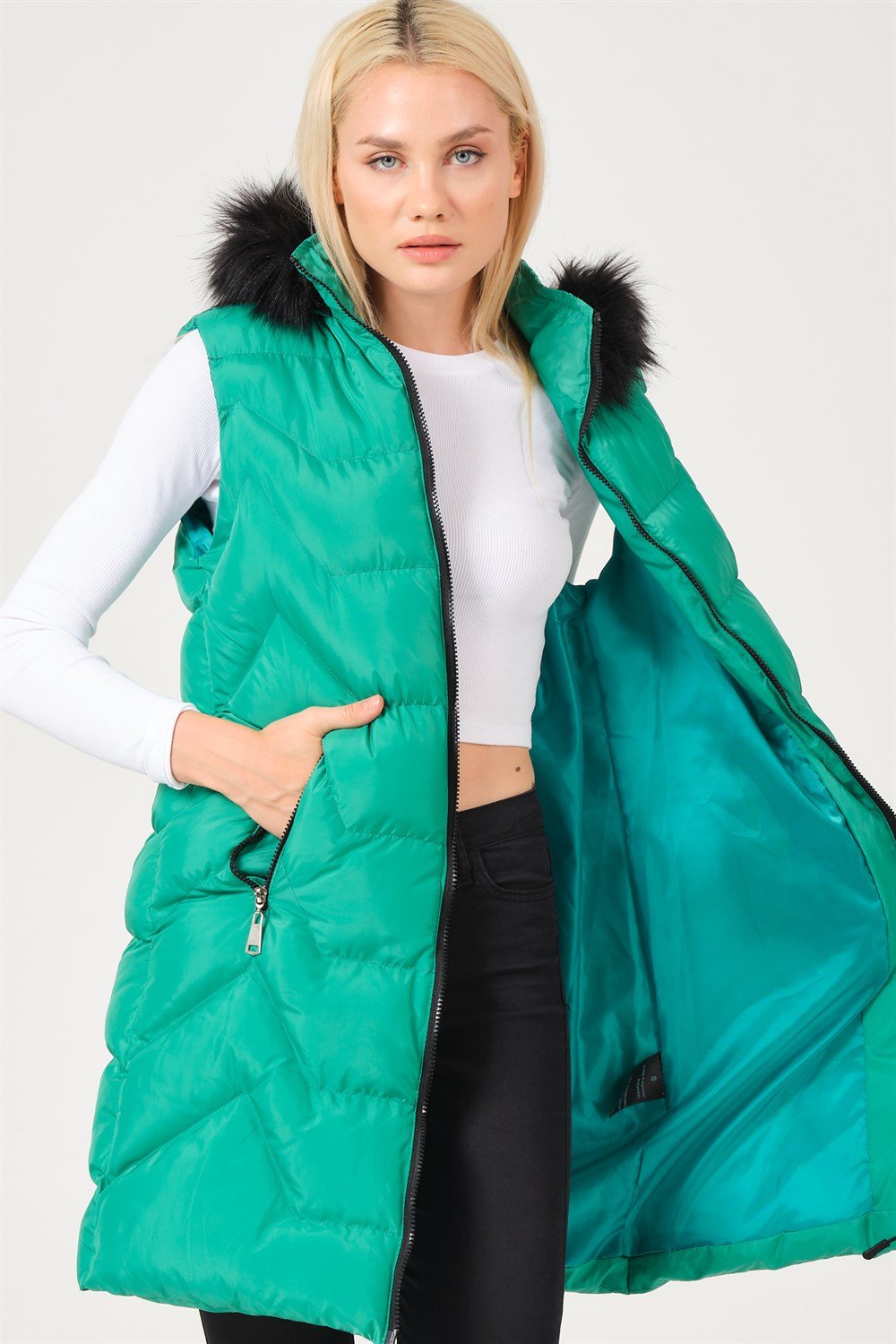 Z6761 DEWBERRY BAYAN YELEK-YEŞİL